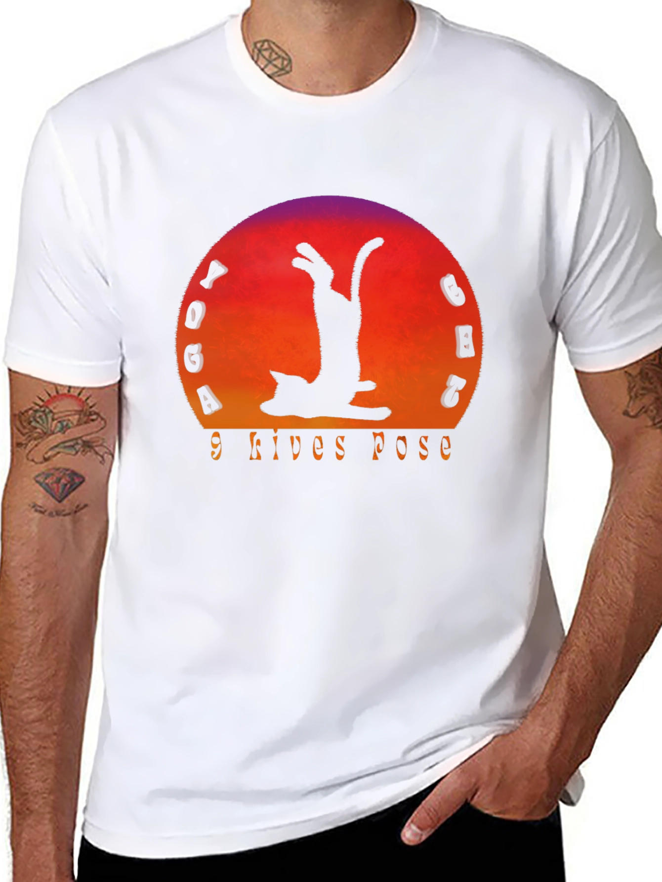 Yoga Cat 9 Lives Pose Black T-Shirt