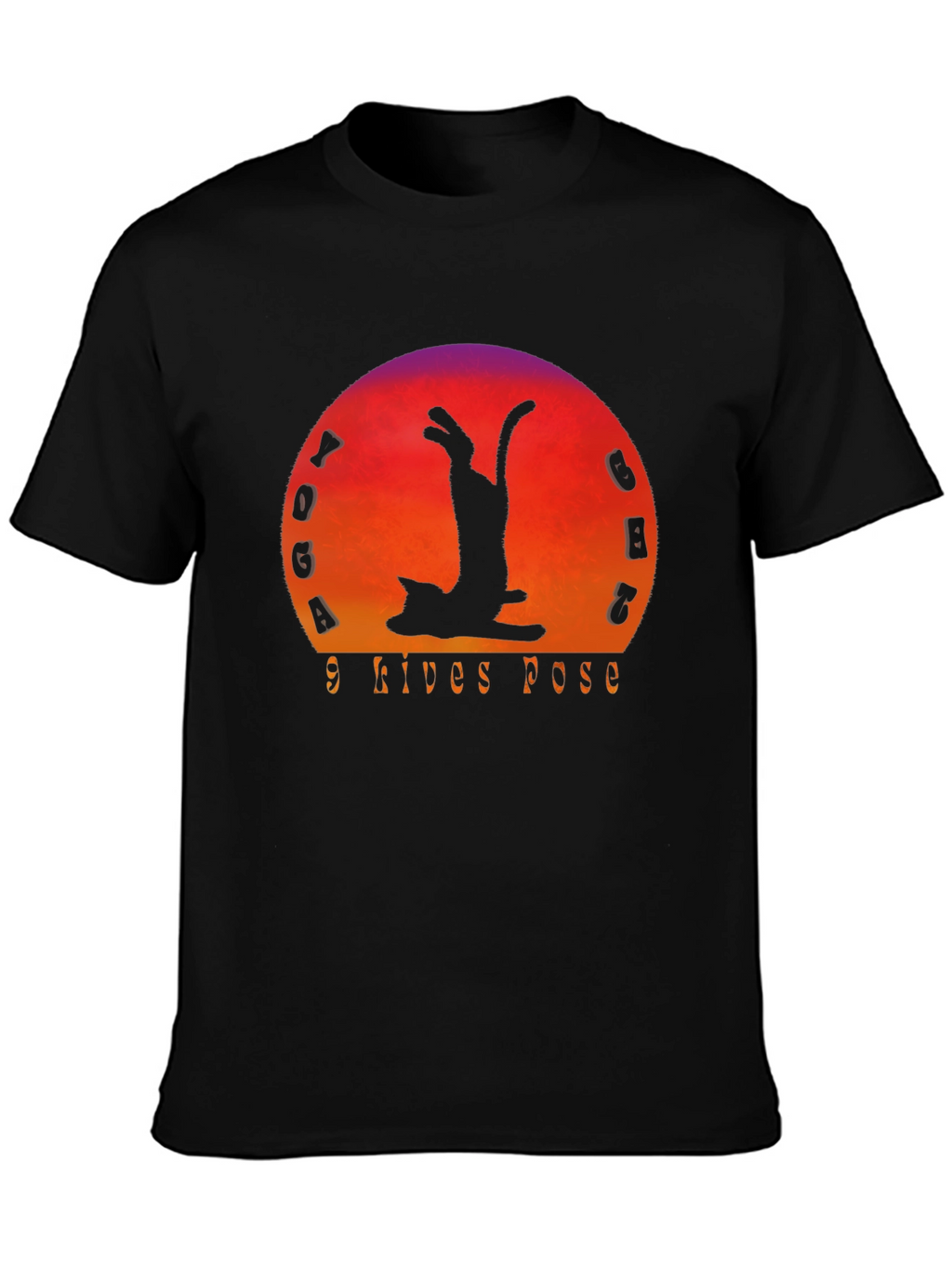 Yoga Cat 9 Lives Pose Black T-Shirt