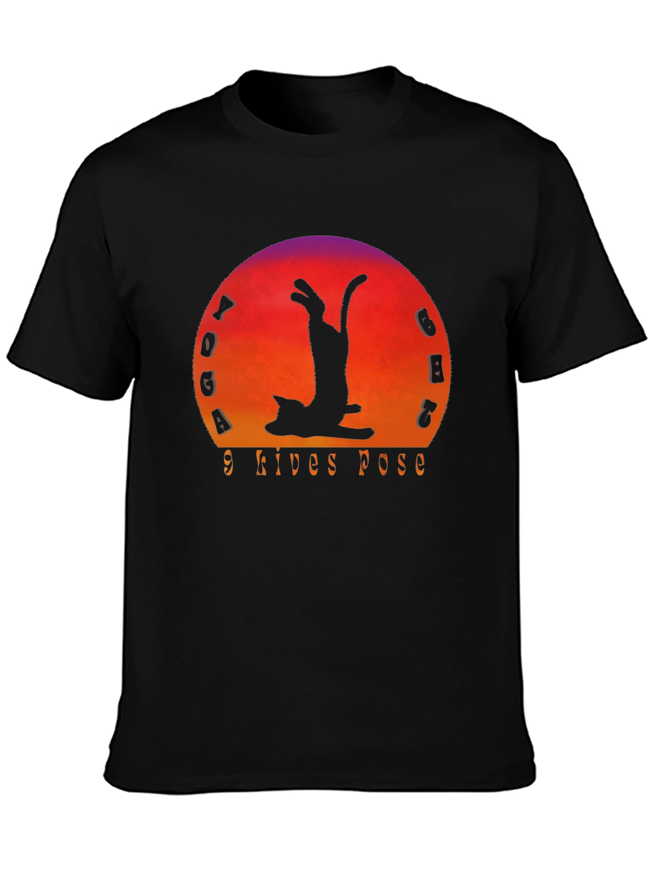 Yoga Cat 9 Lives Pose Black T-Shirt