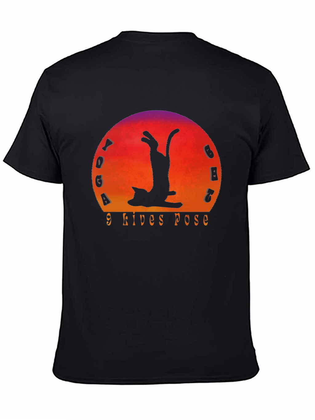 Yoga Cat 9 Lives Pose Black T-Shirt