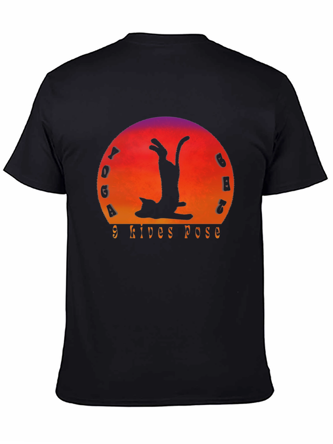Yoga Cat 9 Lives Pose Black T-Shirt