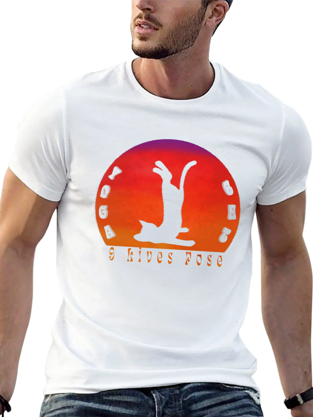 Yoga Cat 9 Lives Pose Black T-Shirt