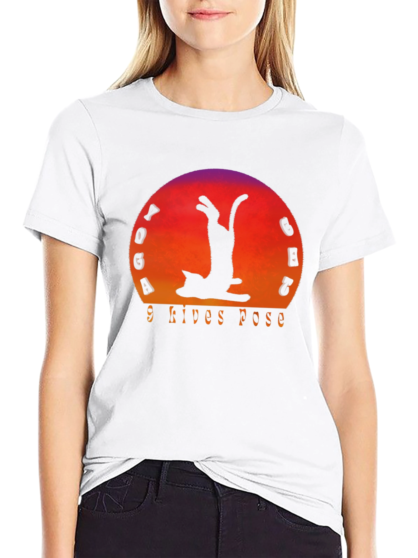 Yoga Cat 9 Lives Pose Black T-Shirt