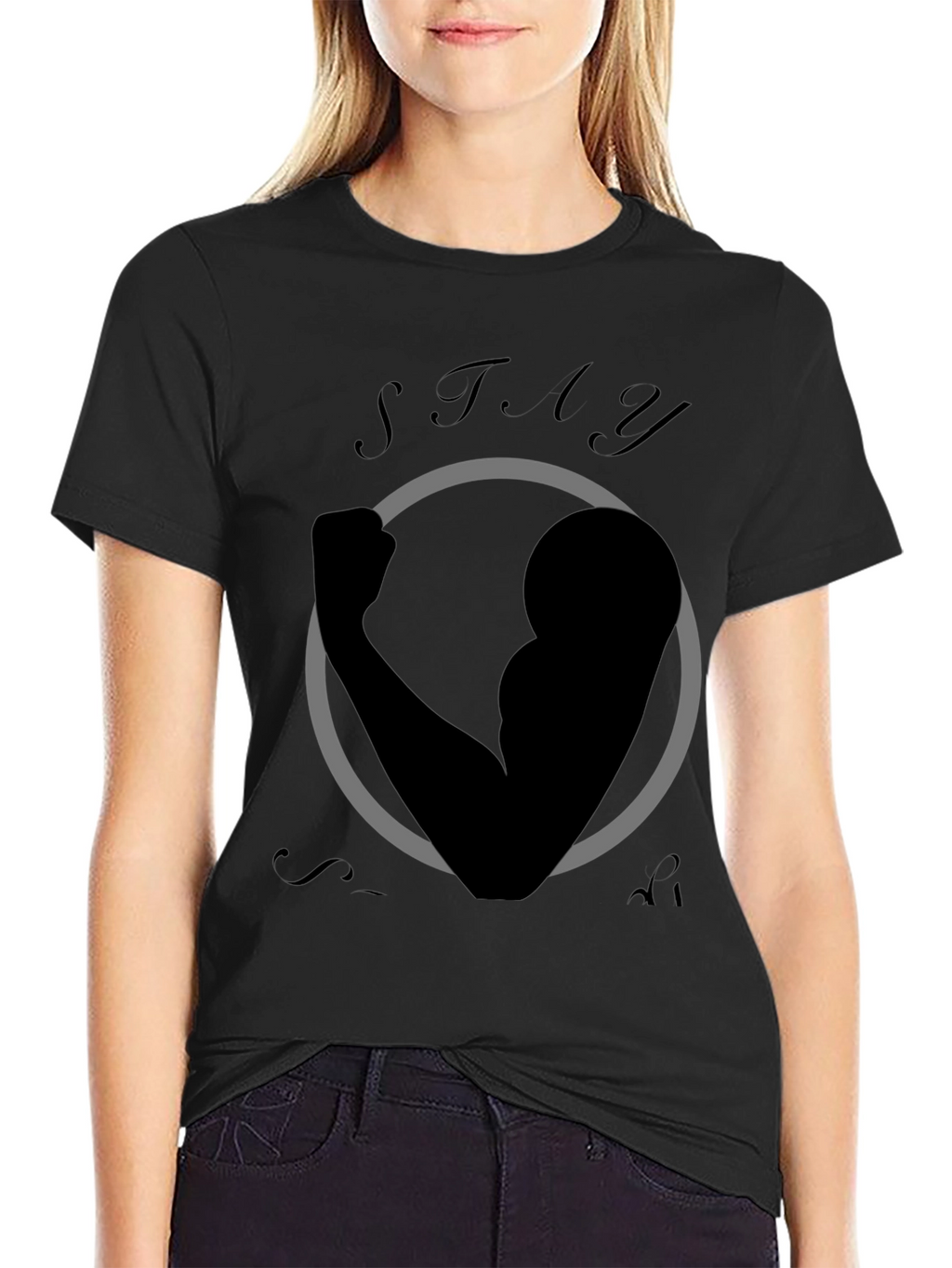 Stay Strong Graphic Print Black T-Shirt