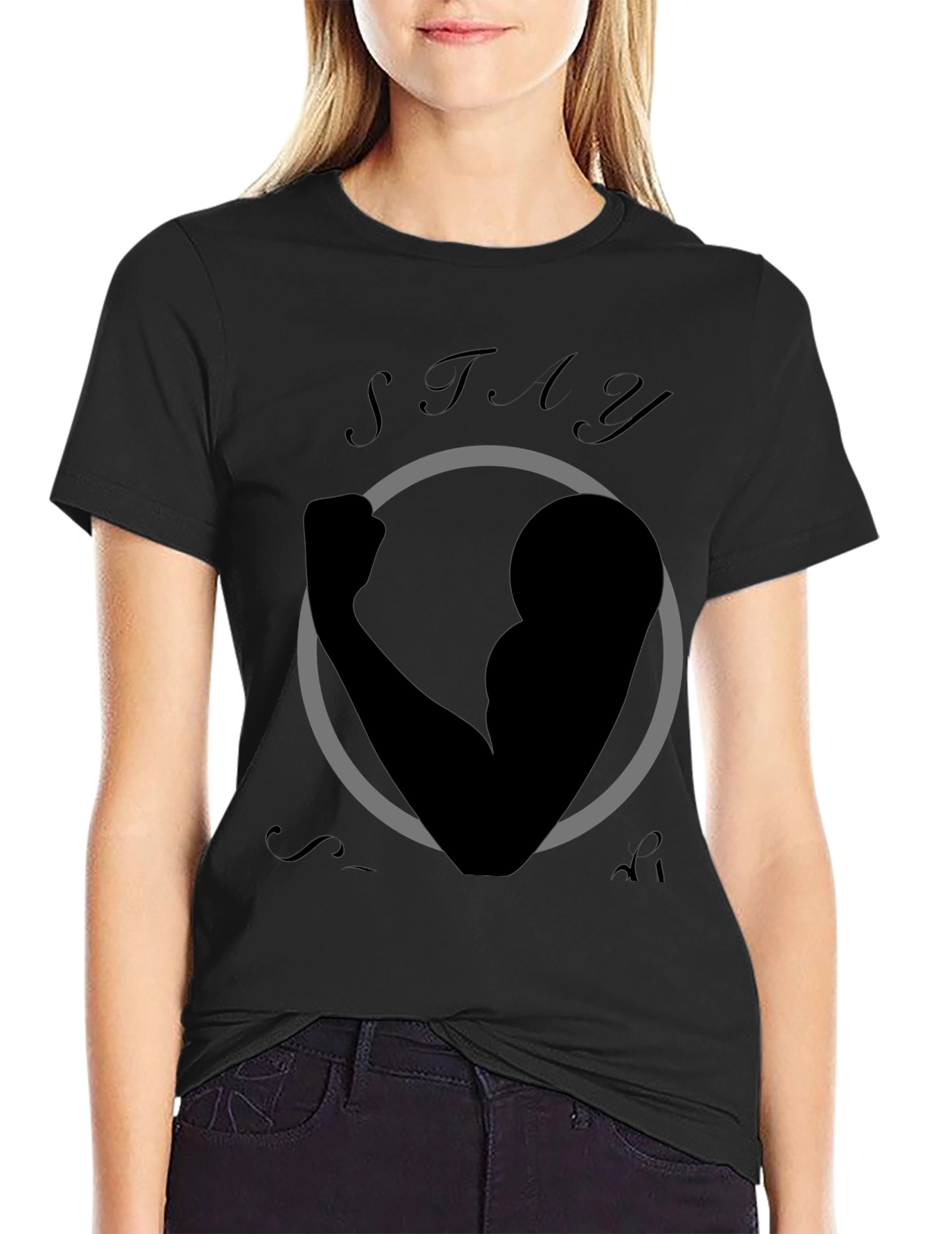 Stay Strong Graphic Print Black T-Shirt