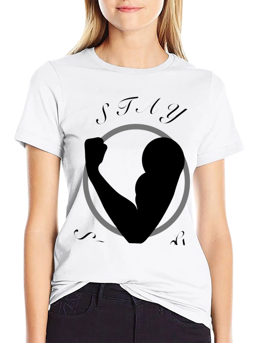 Stay Strong Graphic Print Black T-Shirt