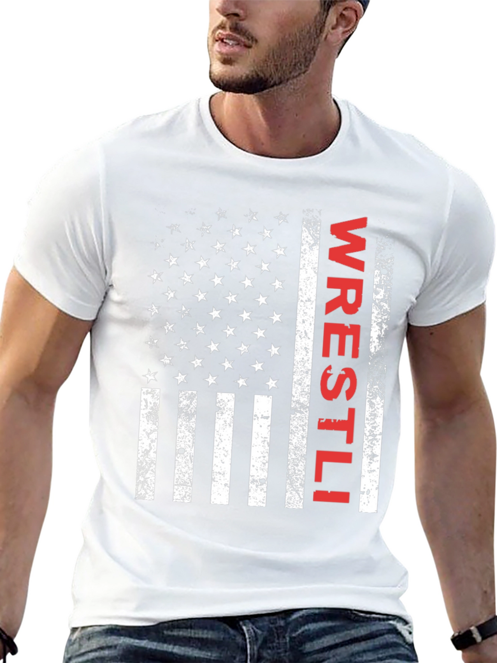 Wrestling Flag T-Shirt - Distressed USA Design