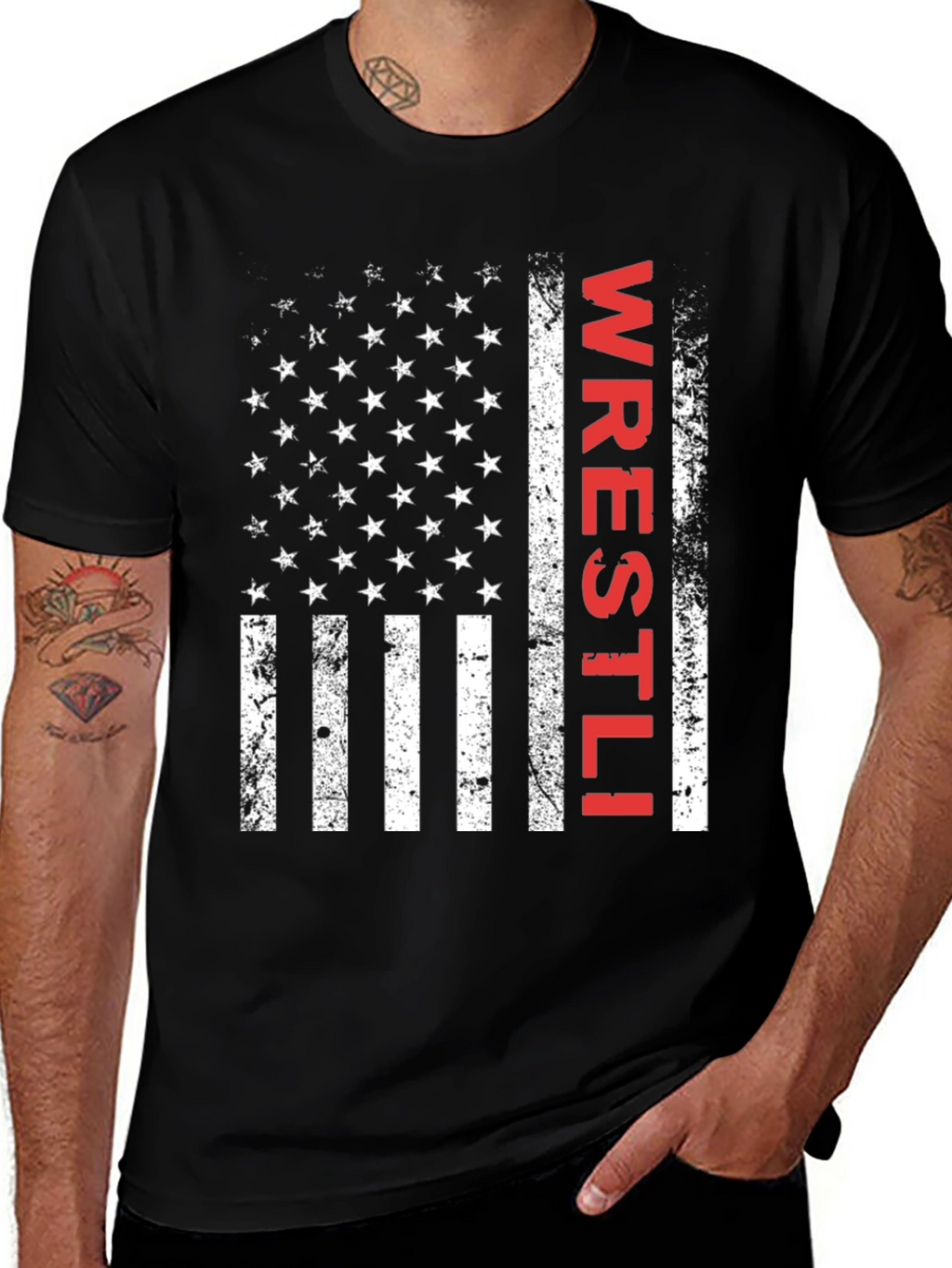 Wrestling Flag T-Shirt - Distressed USA Design