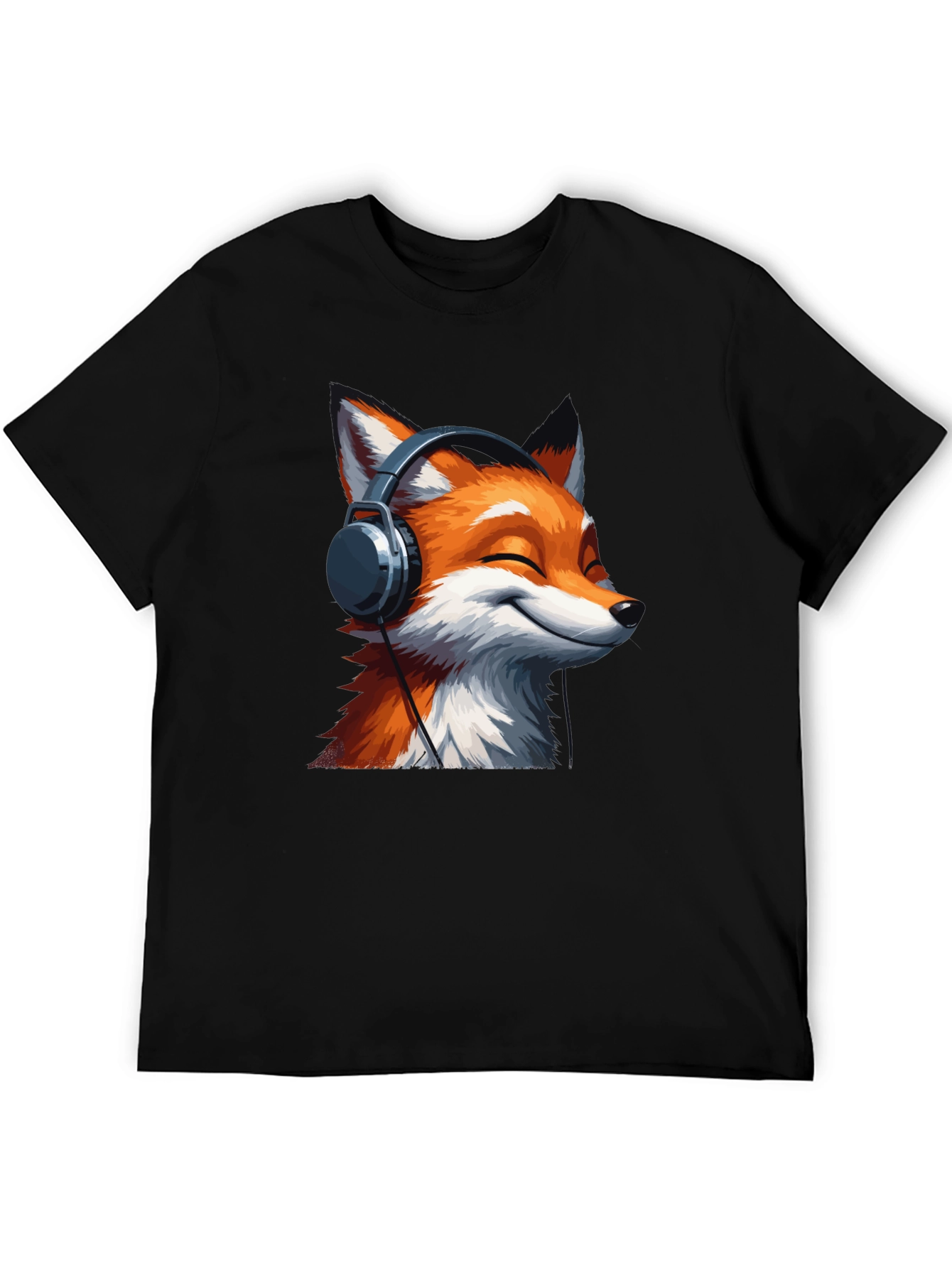Fox Headphones Black T-Shirt - Music Lover Tee
