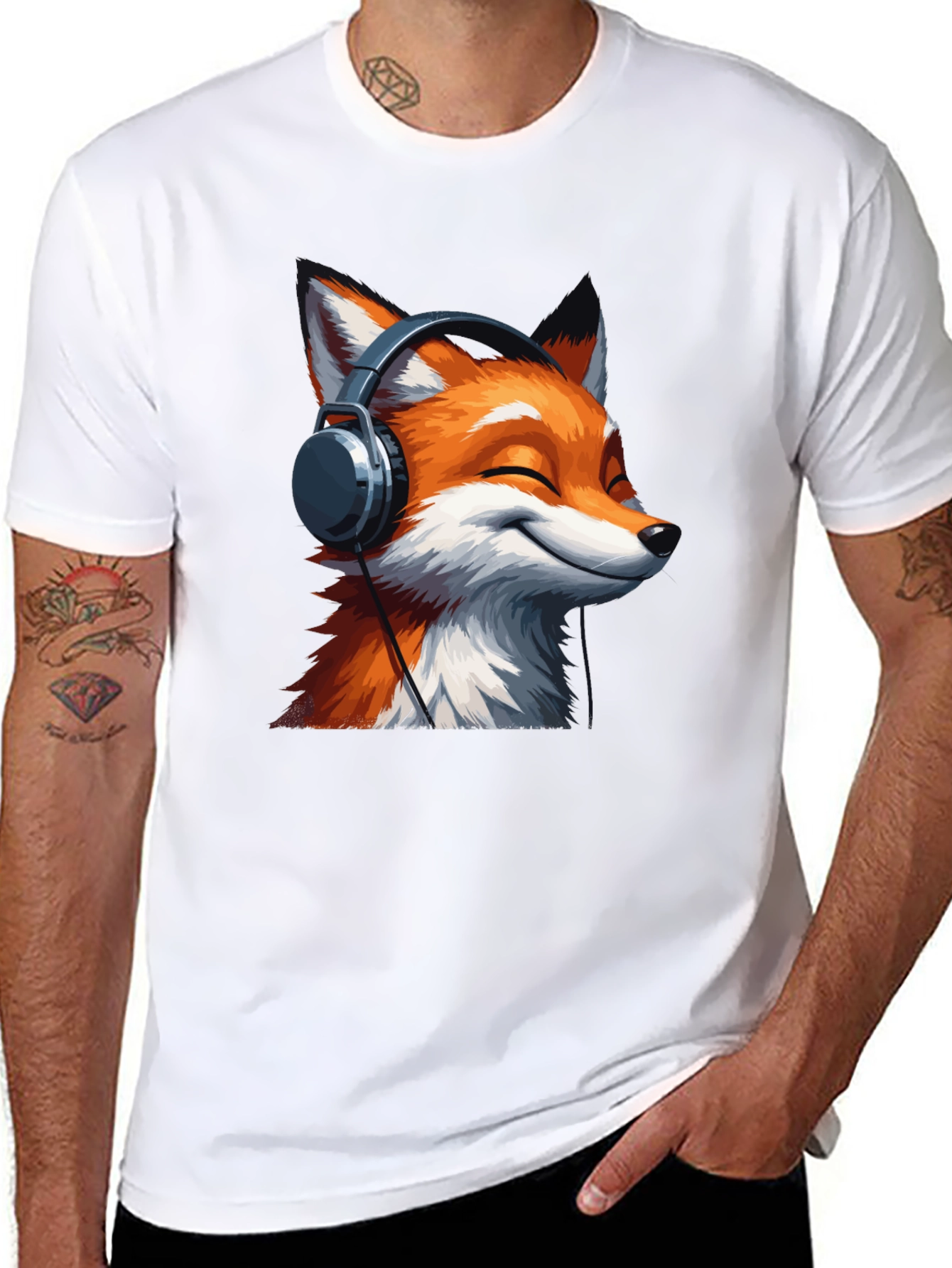 Fox Headphones Black T-Shirt - Music Lover Tee