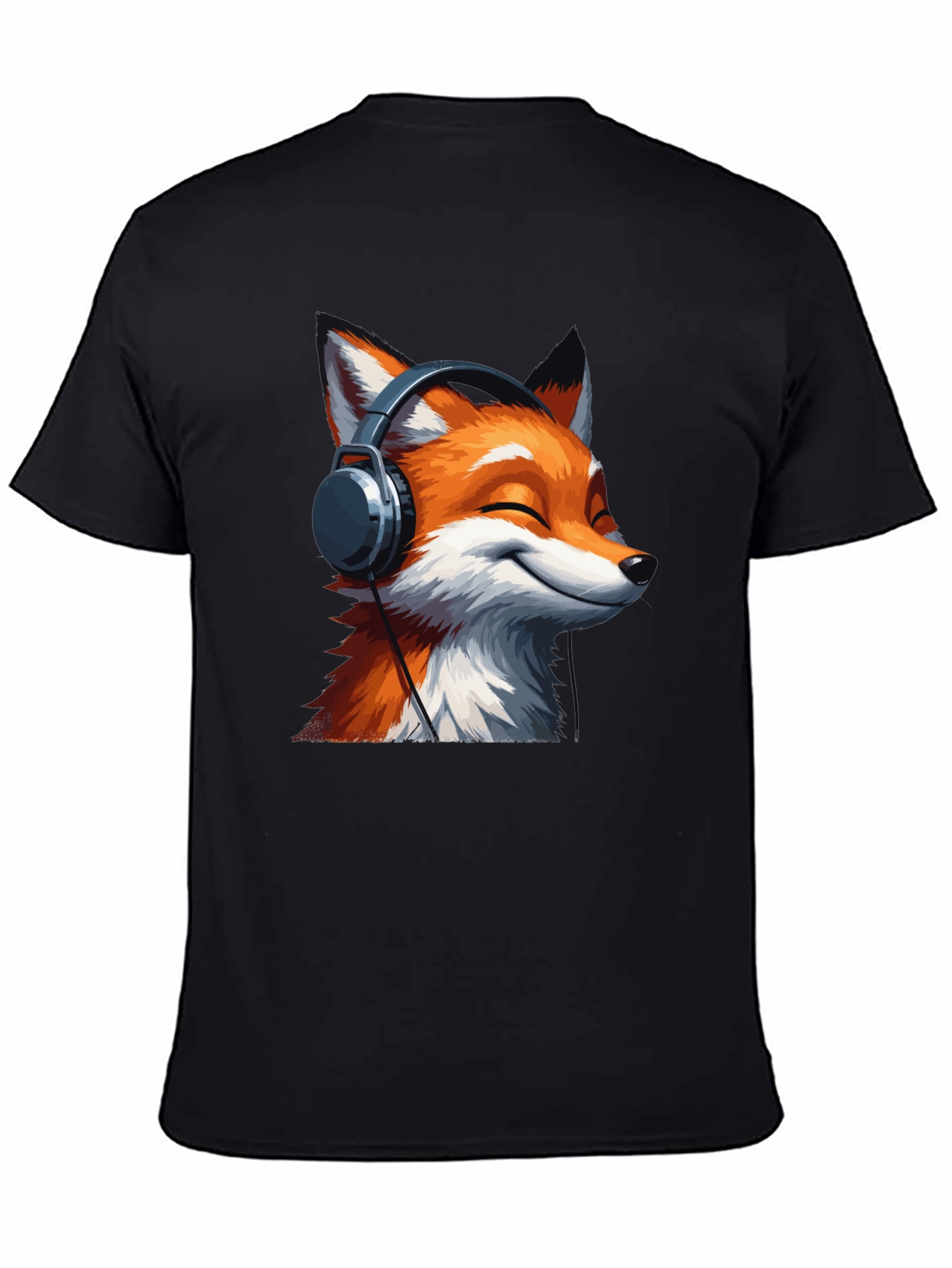 Fox Headphones Black T-Shirt - Music Lover Tee