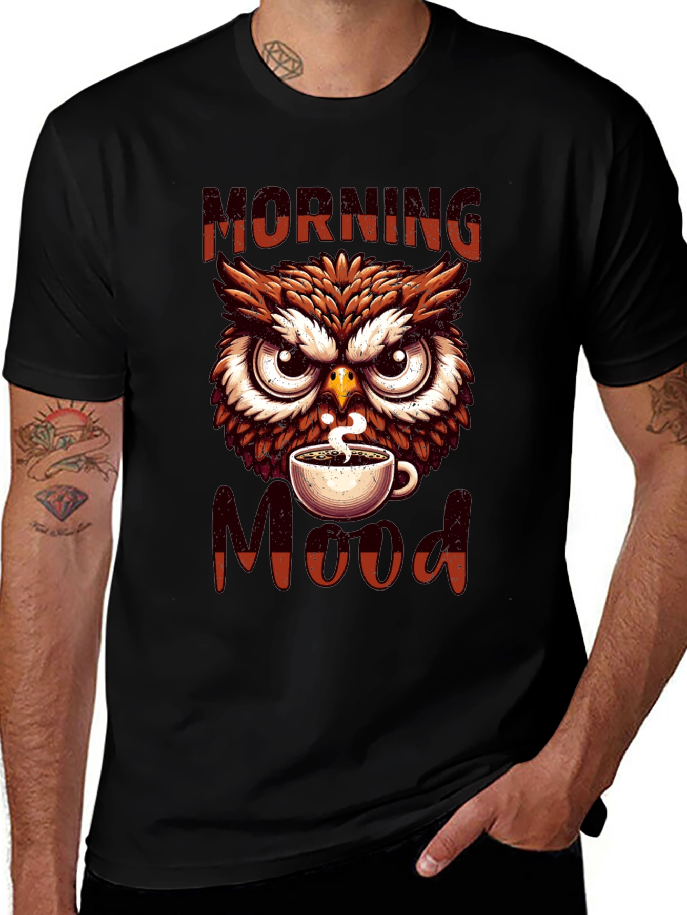 Morning Mood Owl T-Shirt - Coffee Lover Apparel