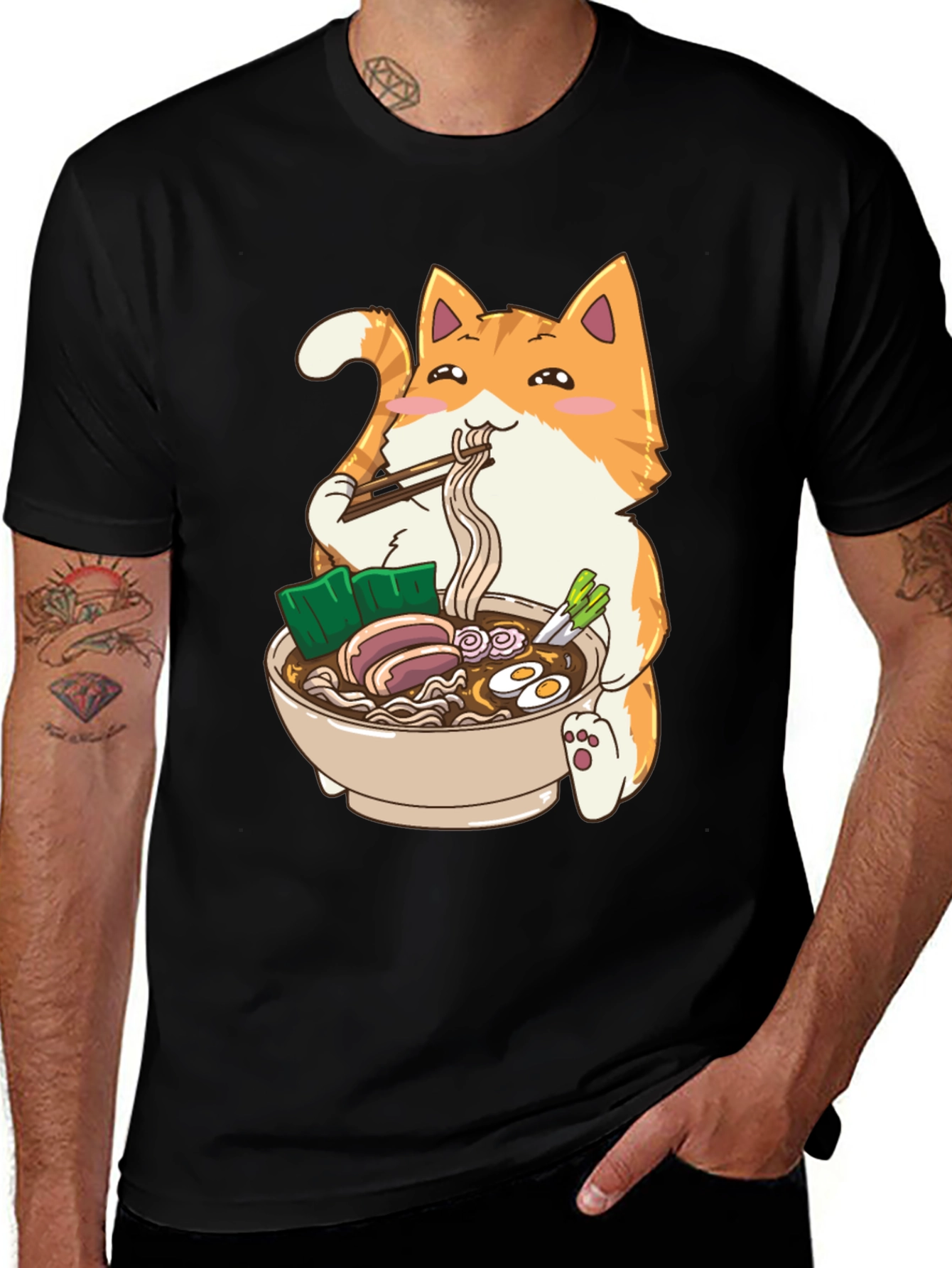 Ramen Cat Graphic Tee - Cute Anime Shirt