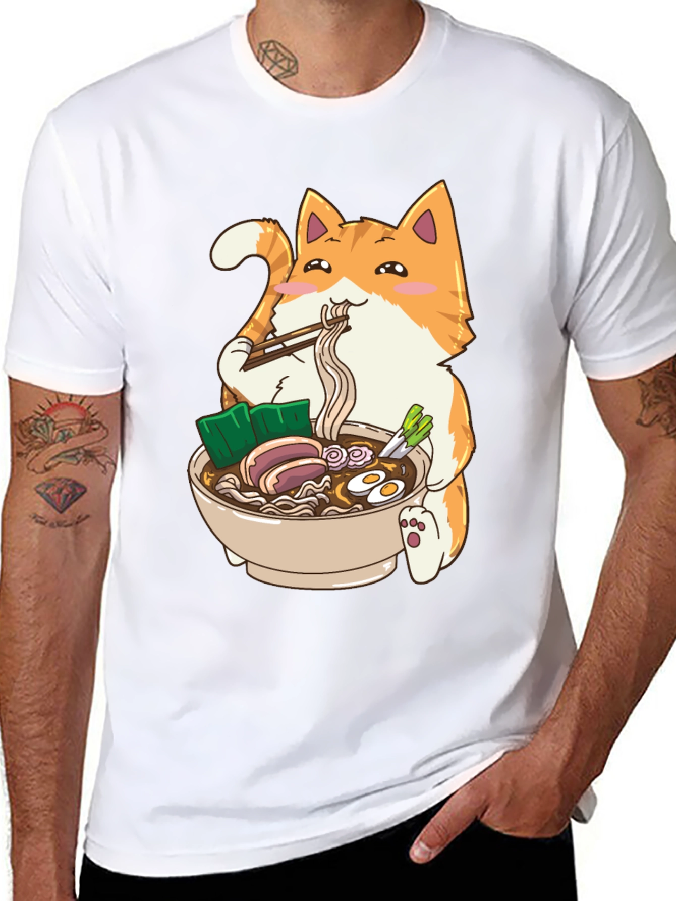 Ramen Cat Graphic Tee - Cute Anime Shirt