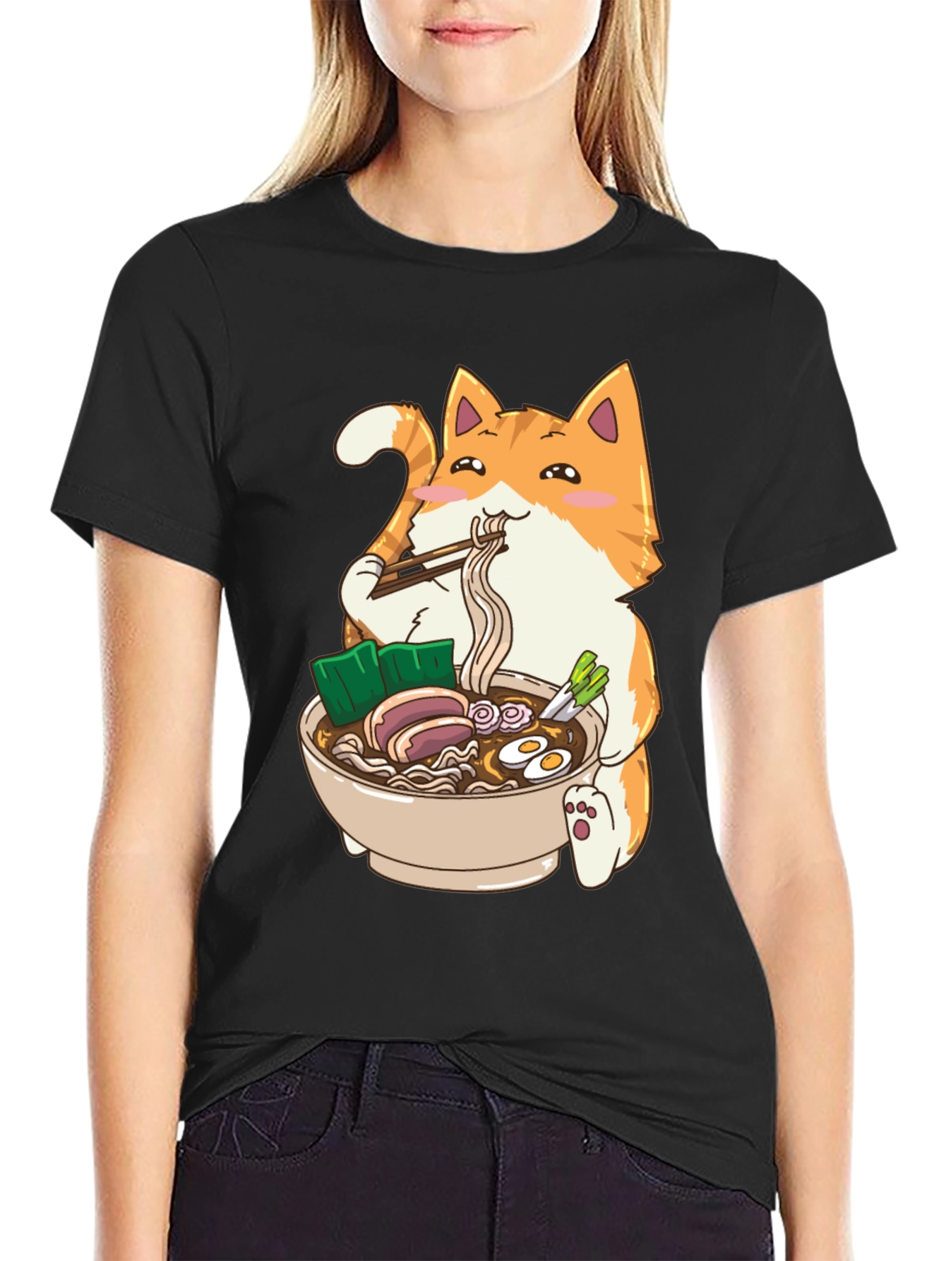 Ramen Cat Graphic Tee - Cute Anime Shirt