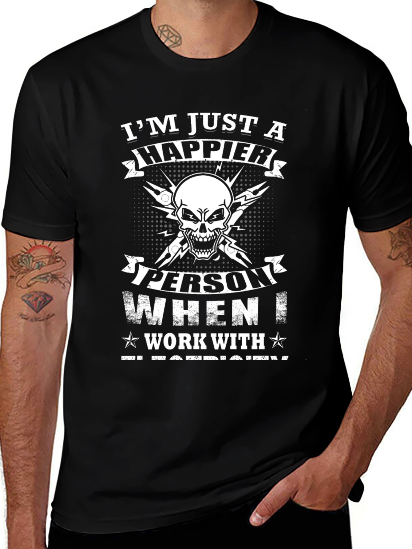Happier Electrician T-Shirt: Skull & Tools Design