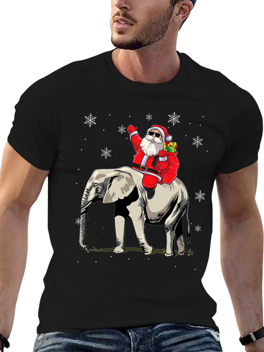 Santa Riding Elephant Christmas T-Shirt