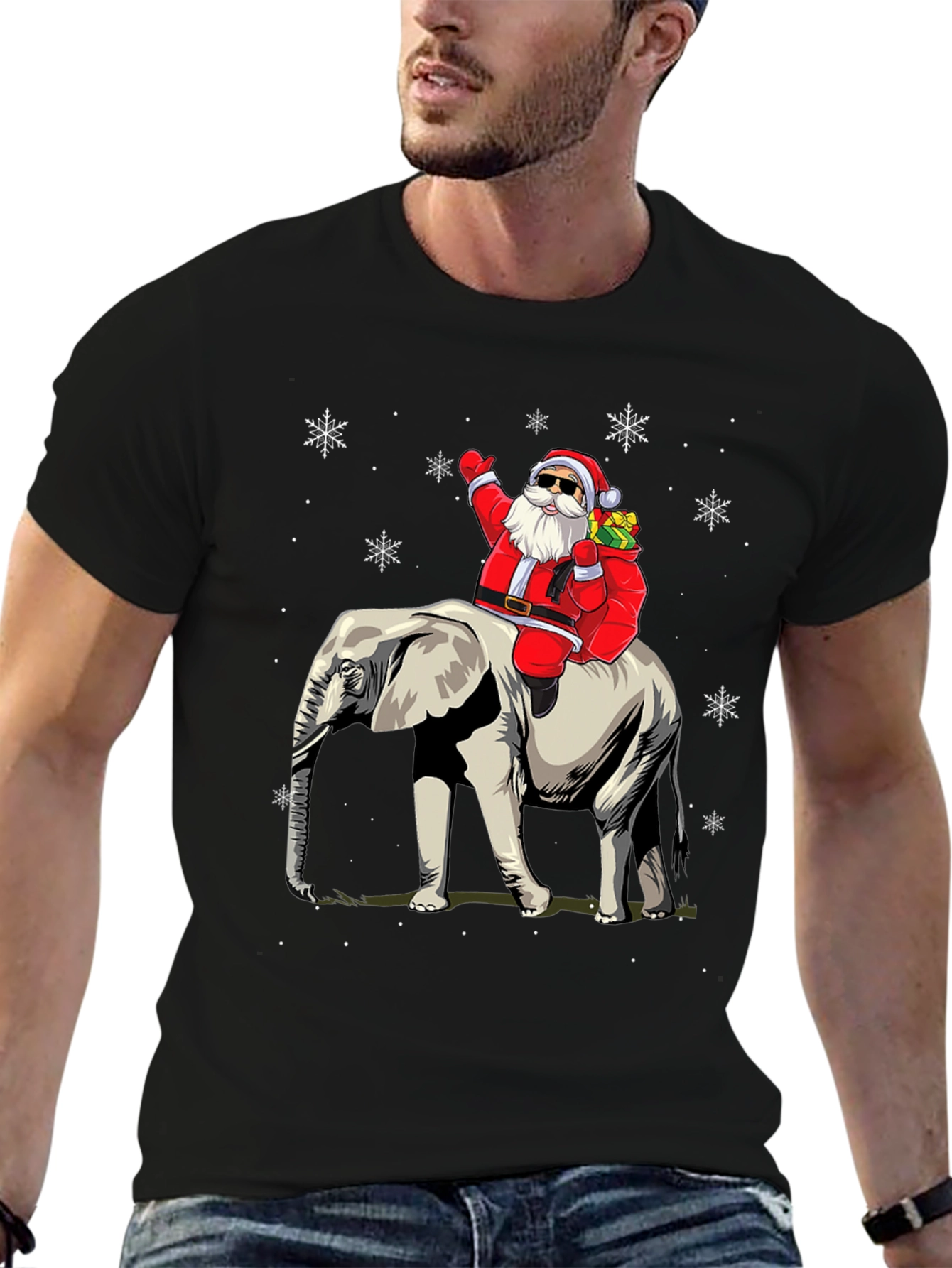 Santa Riding Elephant Christmas T-Shirt