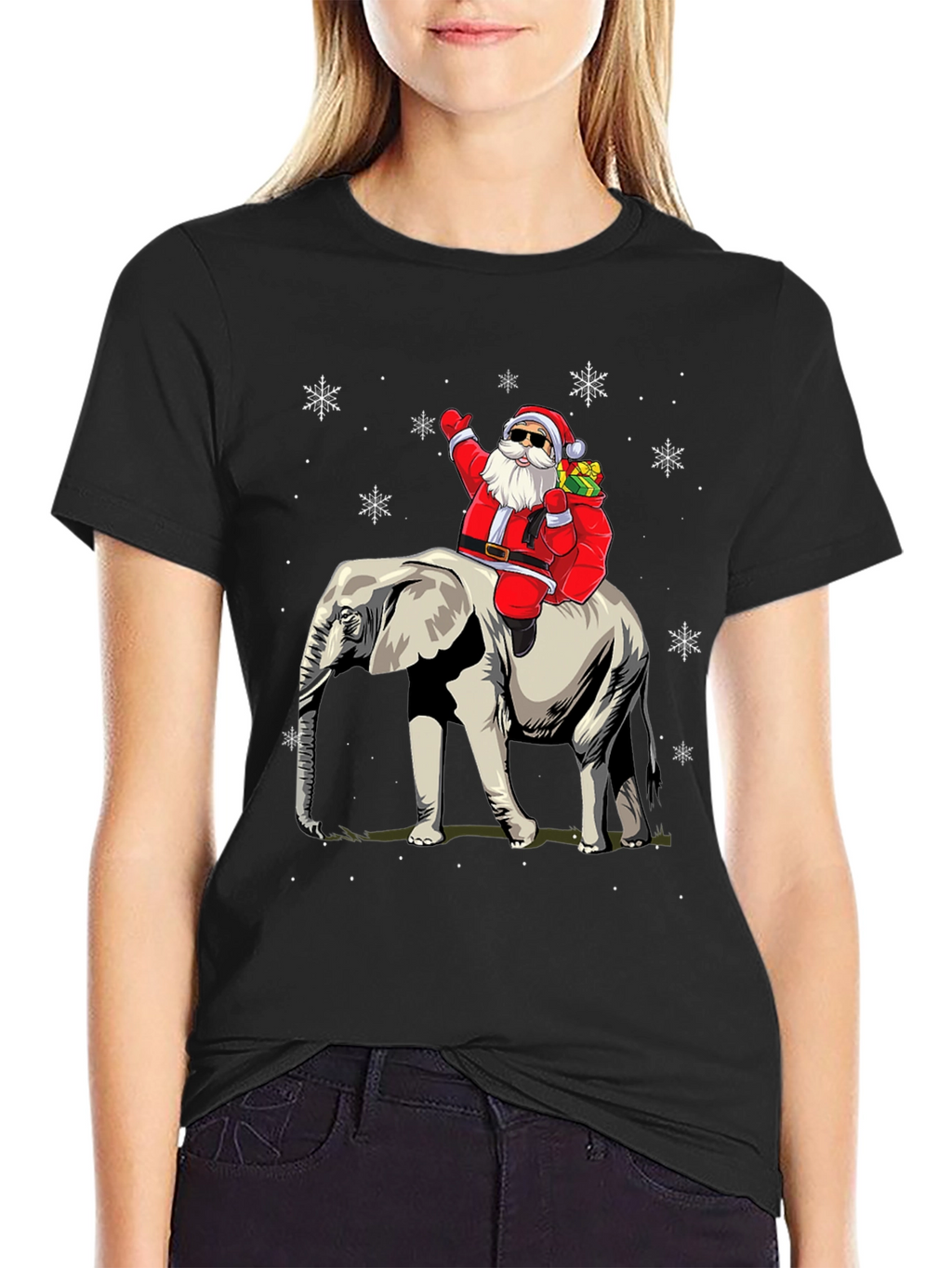 Santa Riding Elephant Christmas T-Shirt