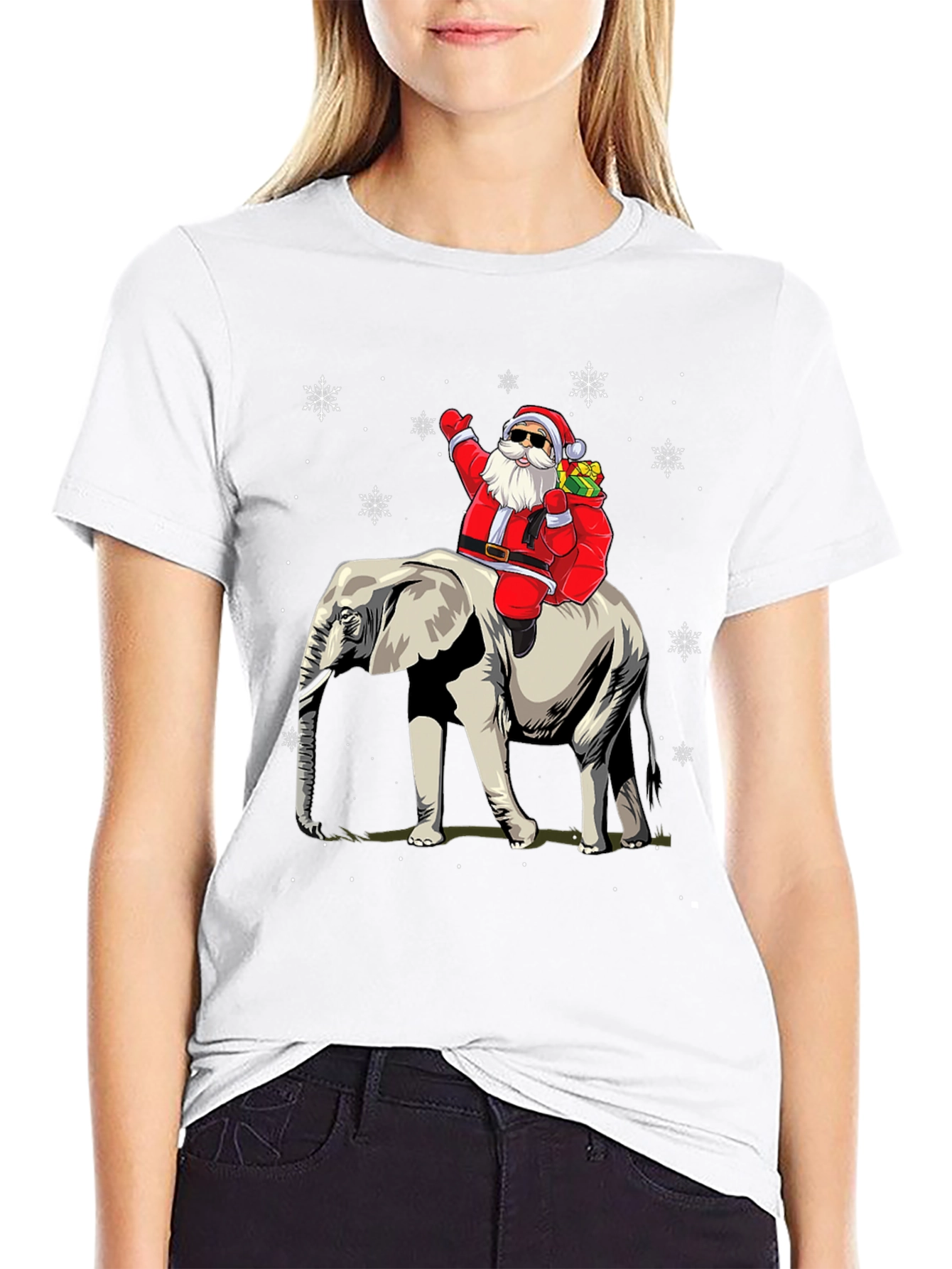 Santa Riding Elephant Christmas T-Shirt