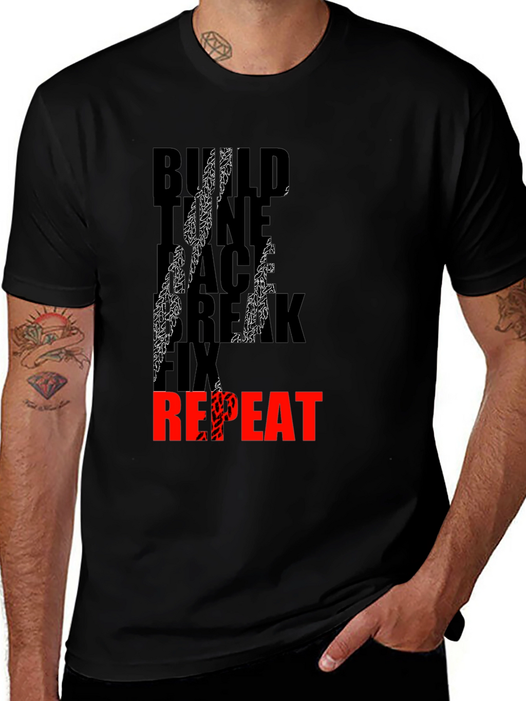 Build Race Break Fix Repeat Mens T-Shirt