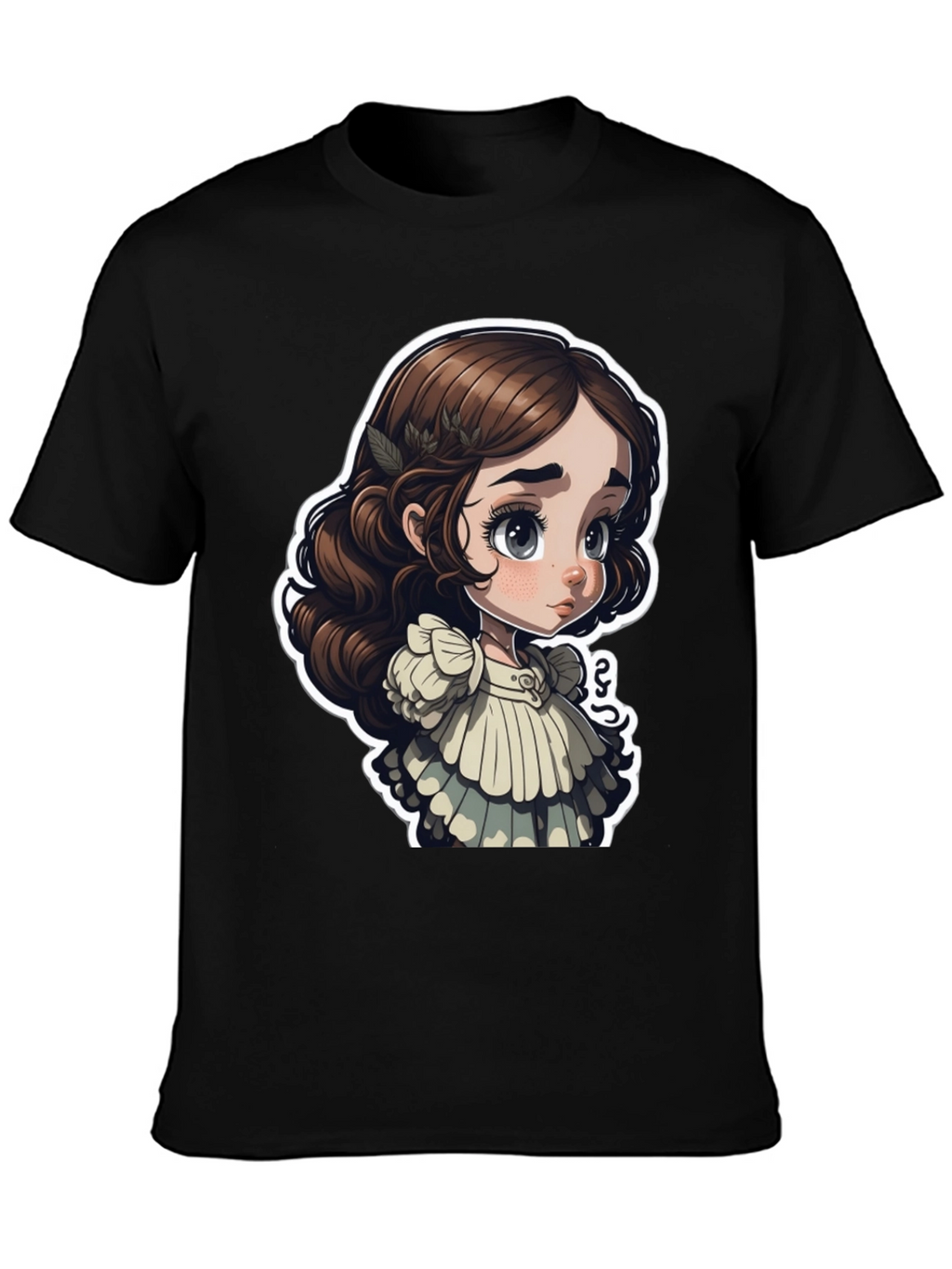 Cute Cartoon Girl Black T-Shirt