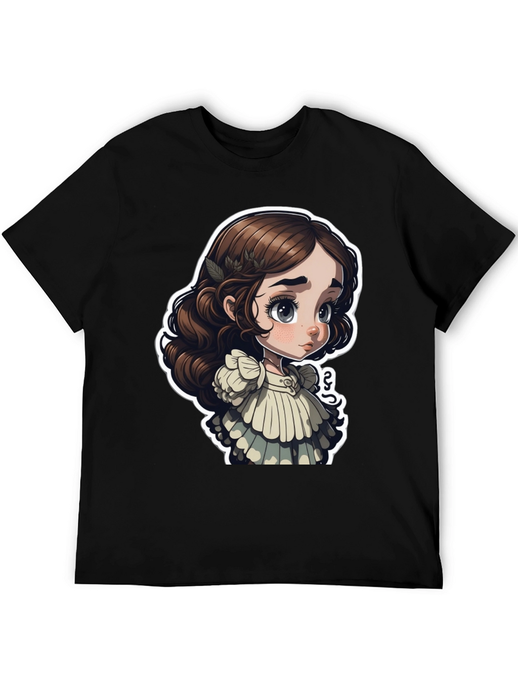Cute Cartoon Girl Black T-Shirt