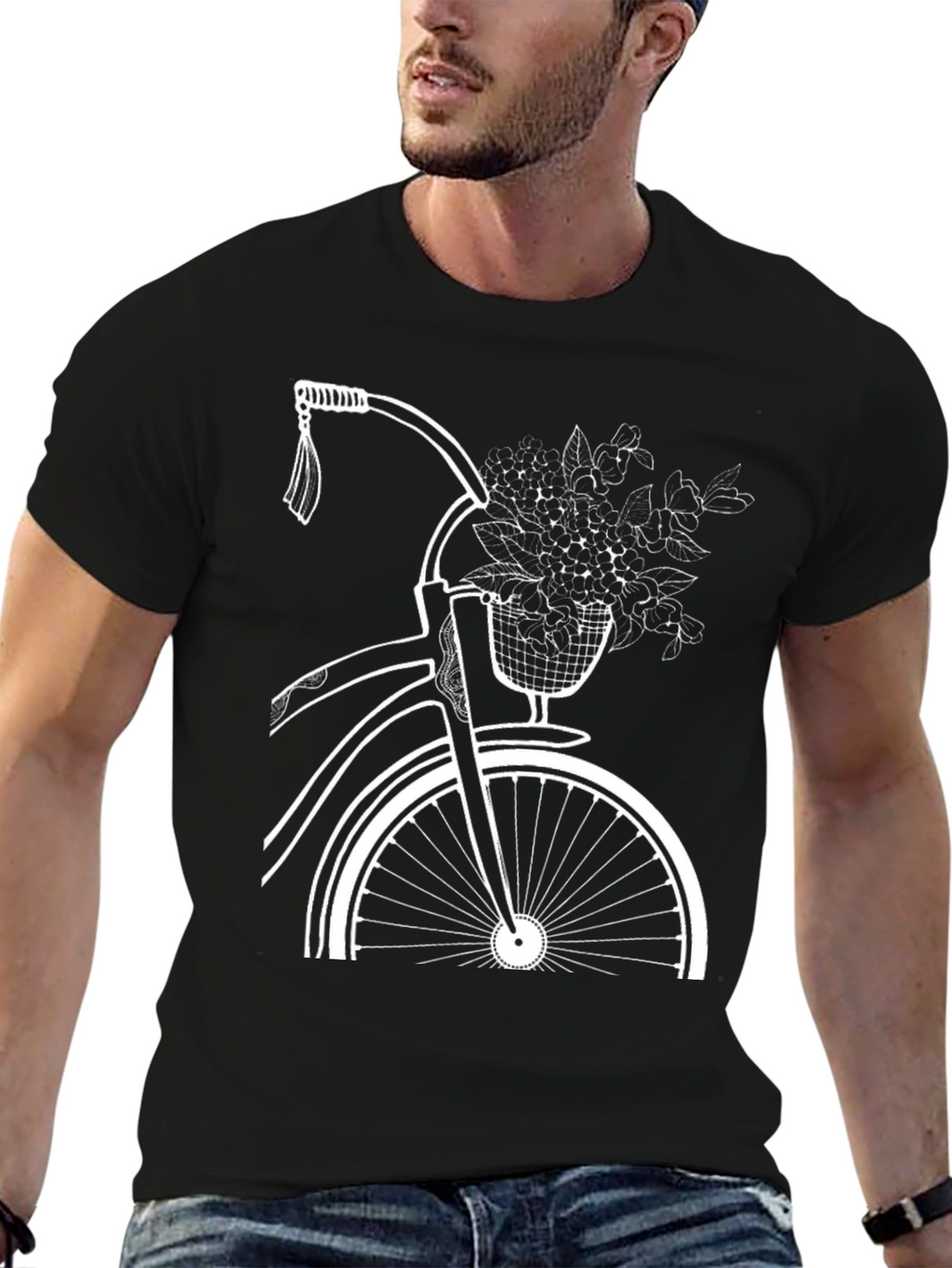 Black Bicycle and Flower Graphic Tee