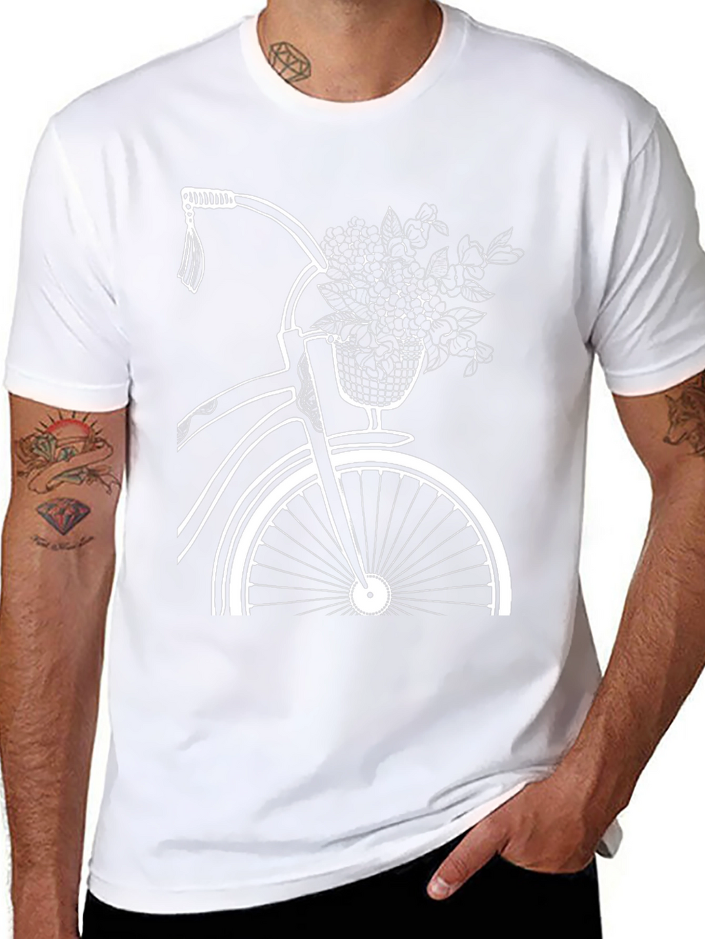 Black Bicycle and Flower Graphic Tee