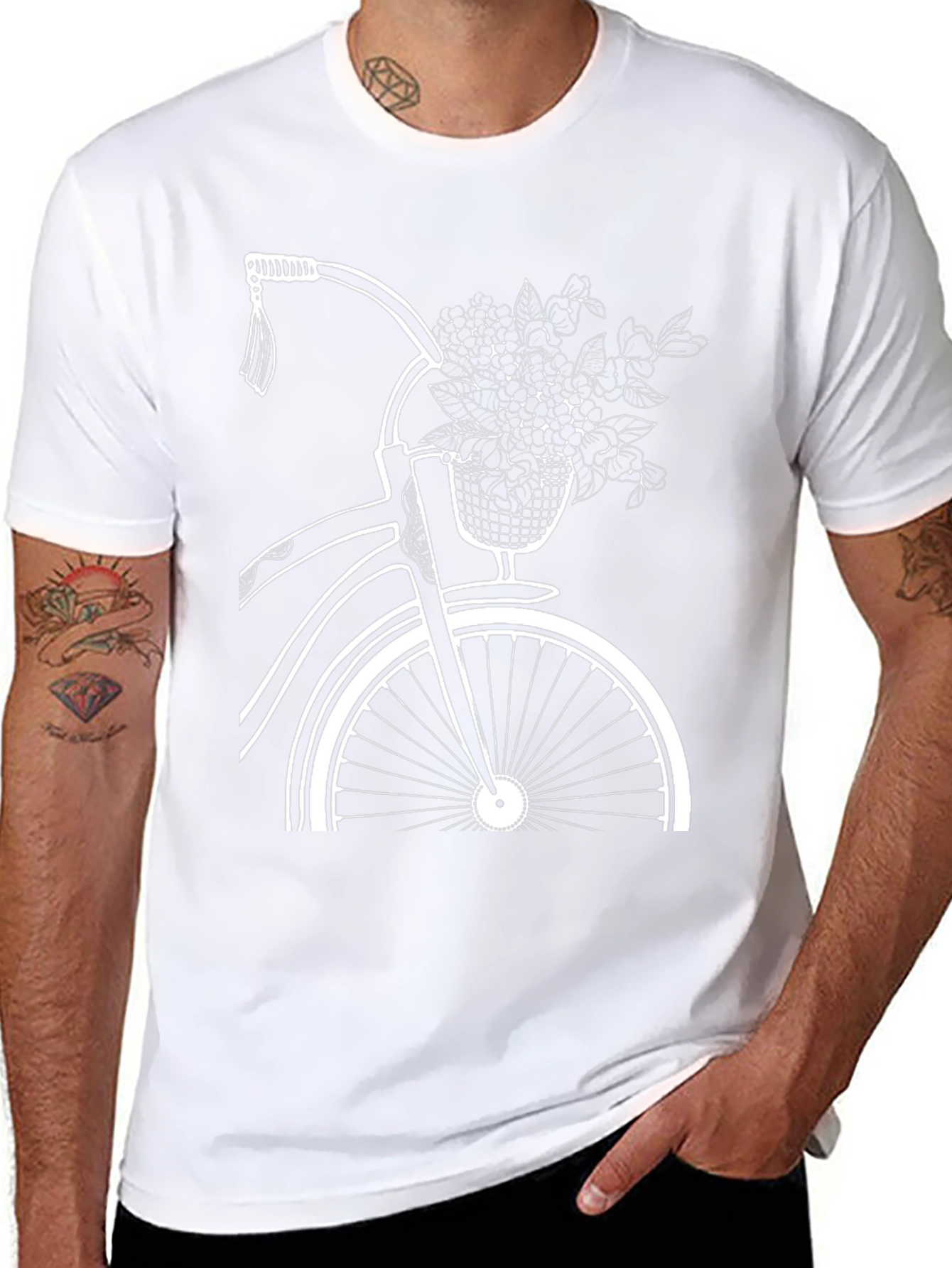 Black Bicycle and Flower Graphic Tee