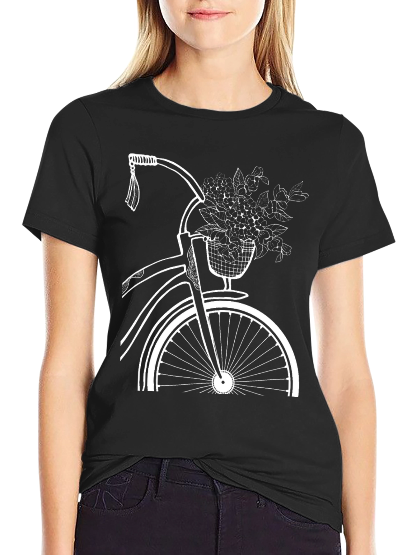 Black Bicycle and Flower Graphic Tee