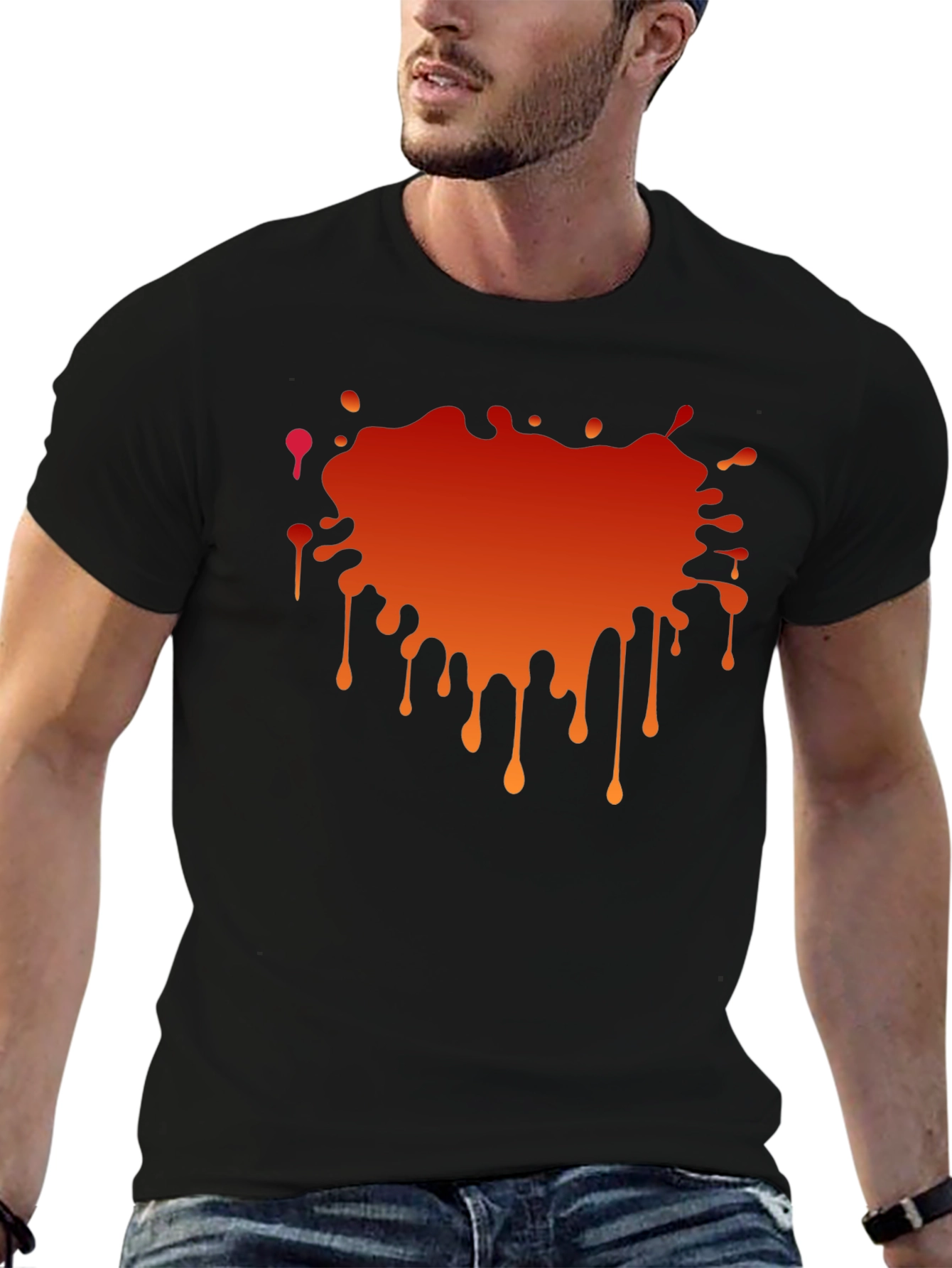Black T-Shirt with Abstract Orange Gradient Graphic