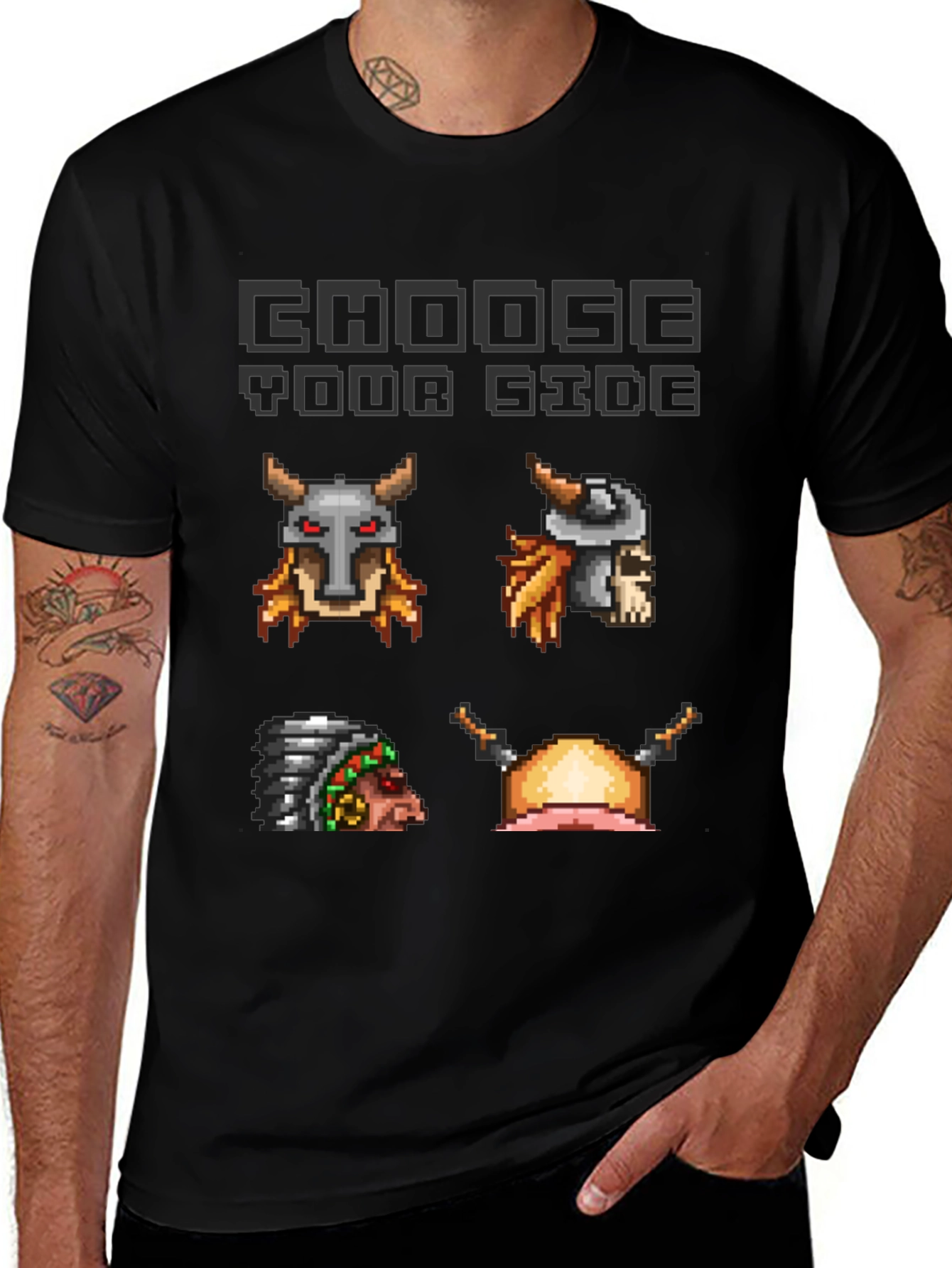 Choose Your Side Pixel Art Black T-Shirt