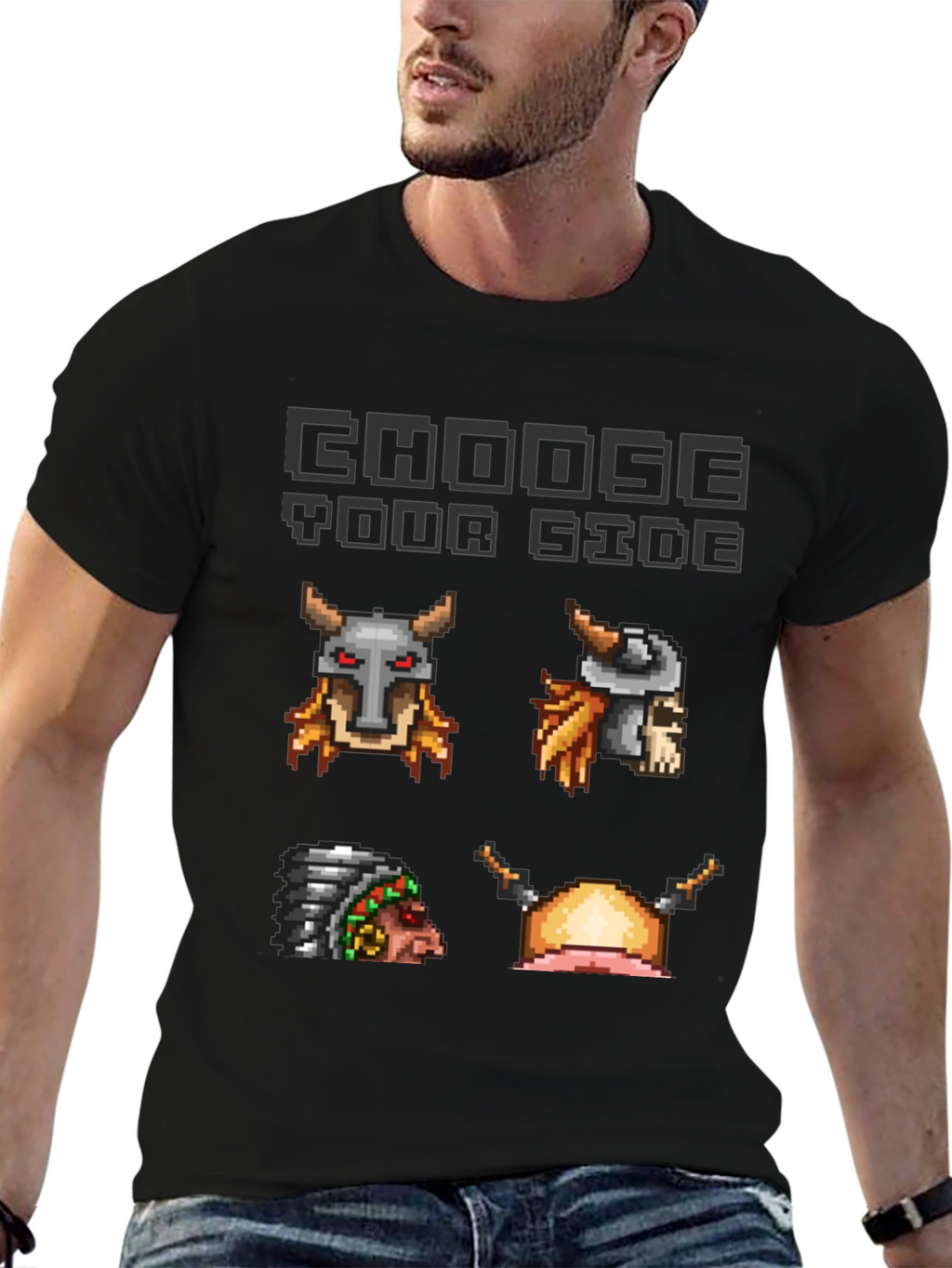 Choose Your Side Pixel Art Black T-Shirt