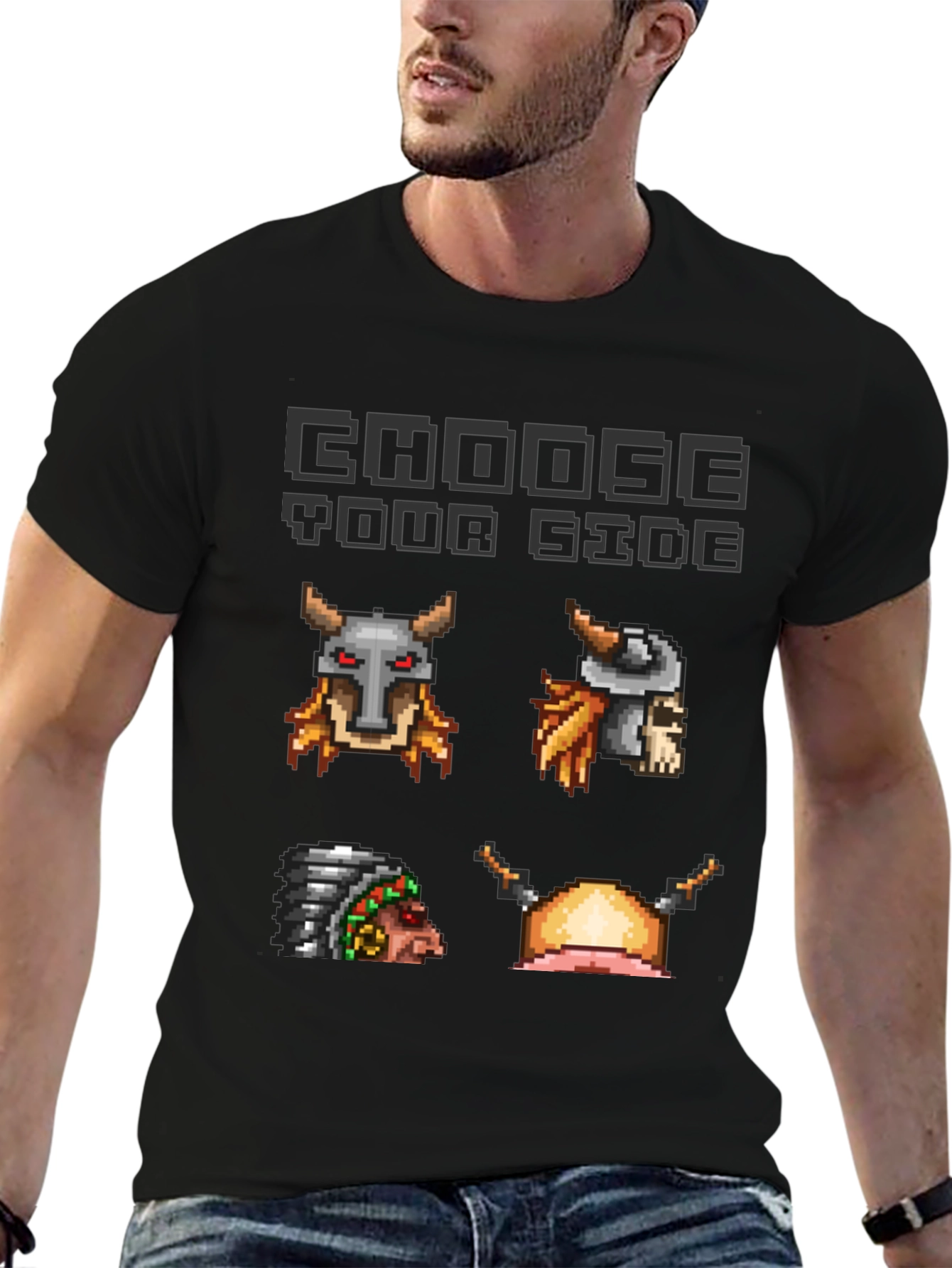 Choose Your Side Pixel Art Black T-Shirt