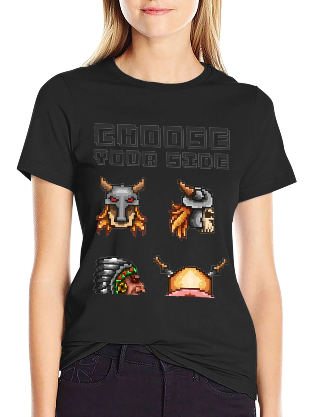 Choose Your Side Pixel Art Black T-Shirt