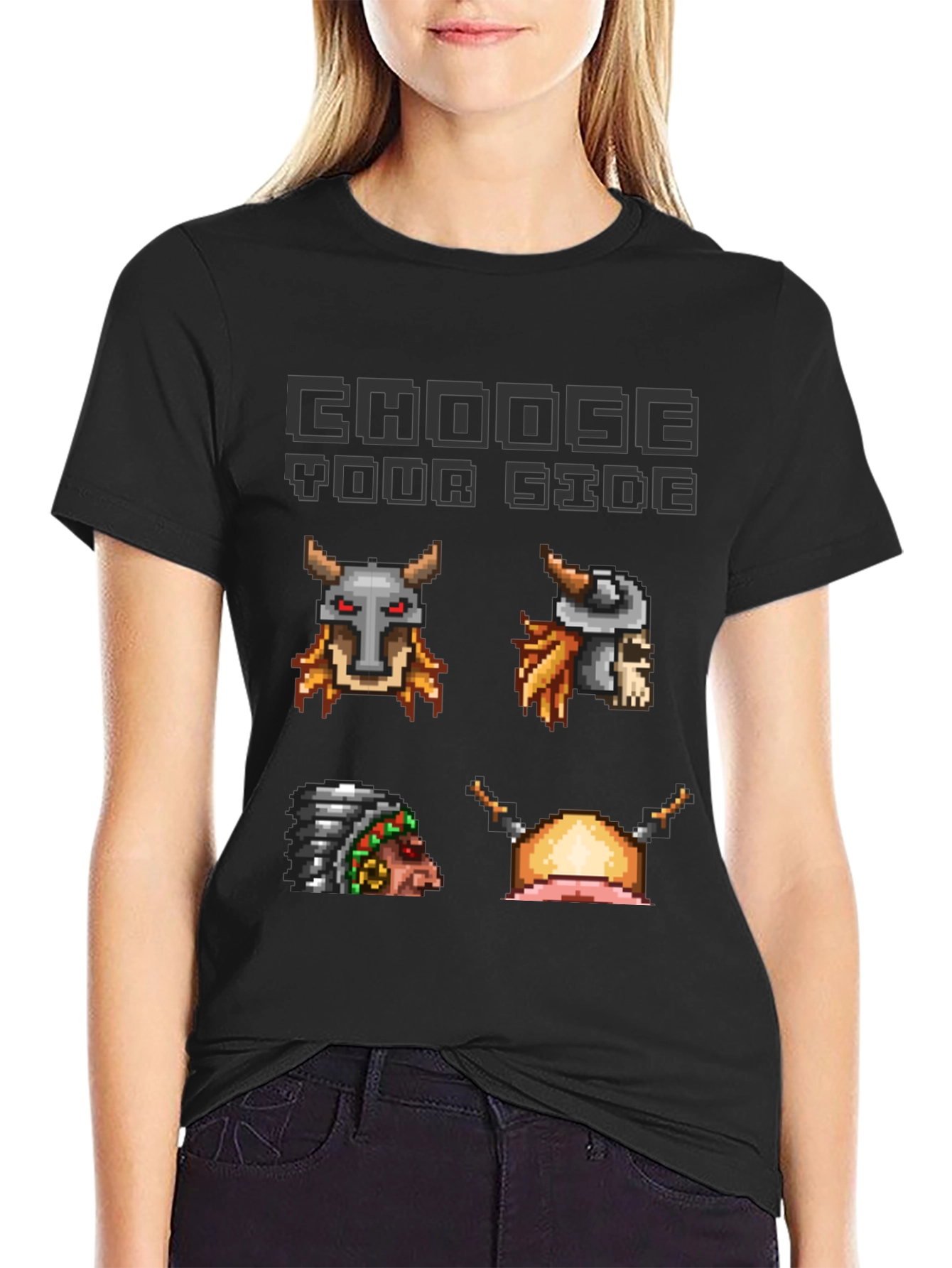 Choose Your Side Pixel Art Black T-Shirt