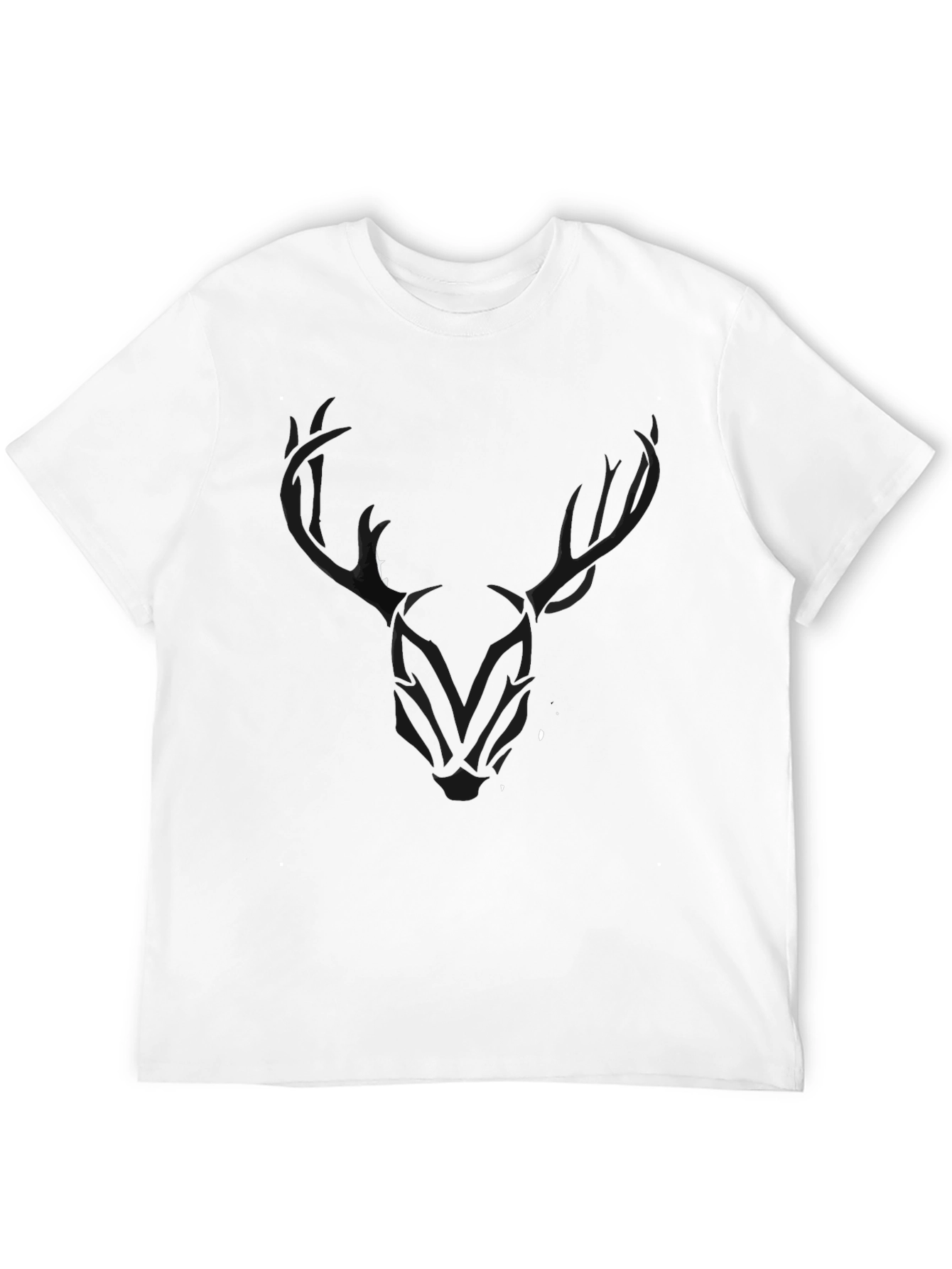 Mens Black T-Shirt with Stylized Deer Head Graphic