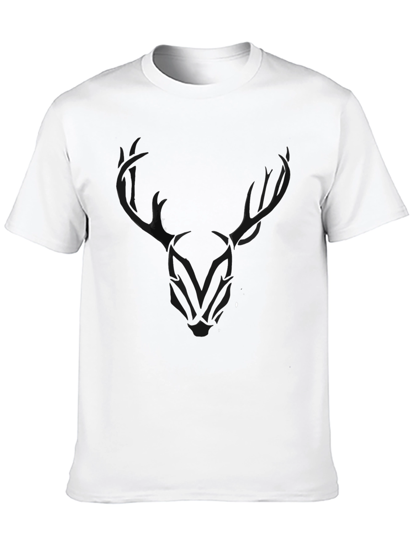 Mens Black T-Shirt with Stylized Deer Head Graphic