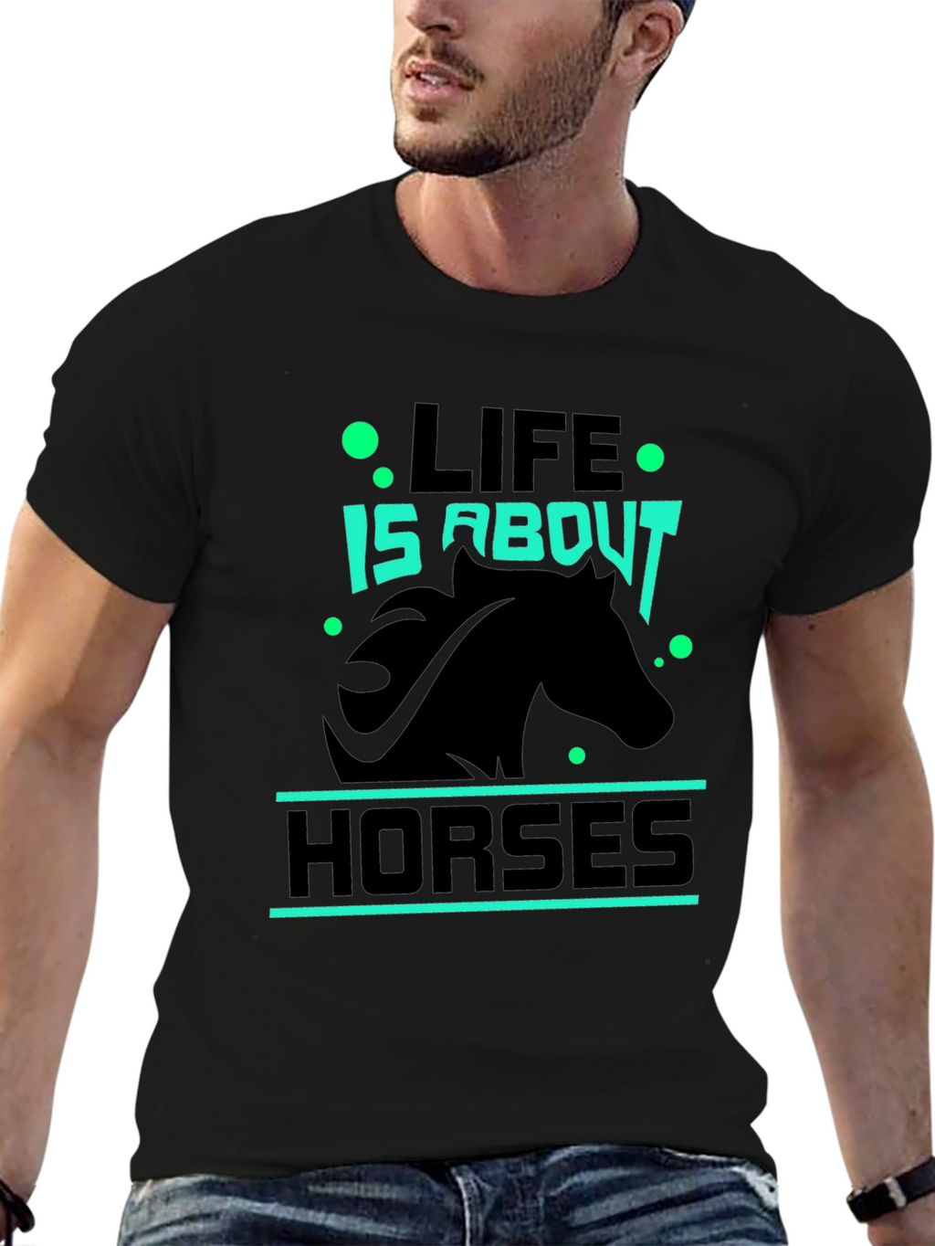 Life is About Horses Black Graphic Tee