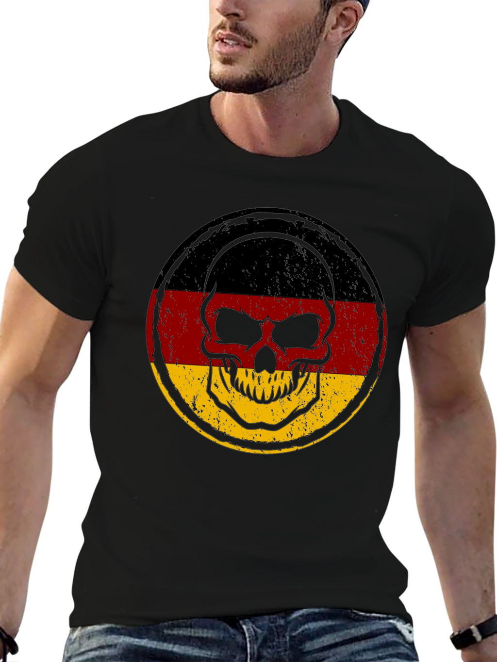 German Flag Skull Graphic T-Shirt