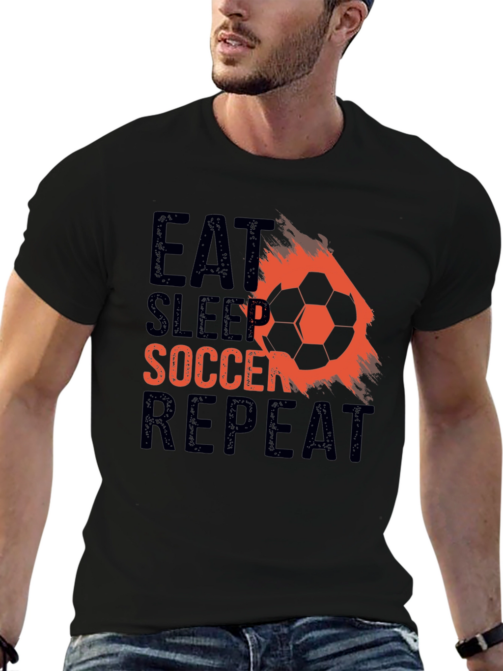 Eat Sleep Soccer Repeat Black Graphic T-Shirt