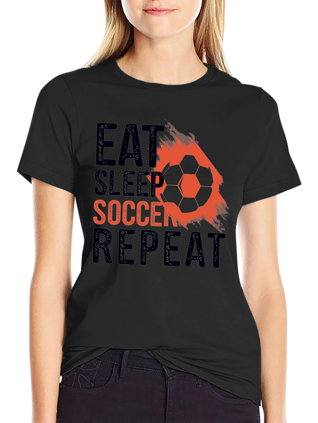 Eat Sleep Soccer Repeat Black Graphic T-Shirt