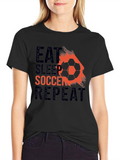 Eat Sleep Soccer Repeat Black Graphic T-Shirt
