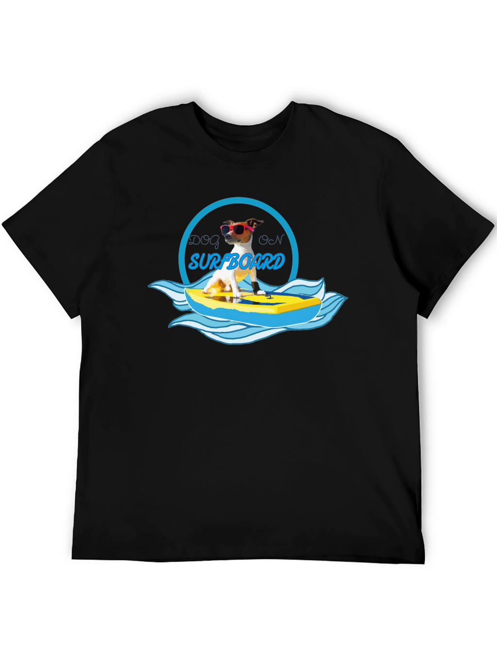 Dog on Surfboard Graphic T-Shirt - Black