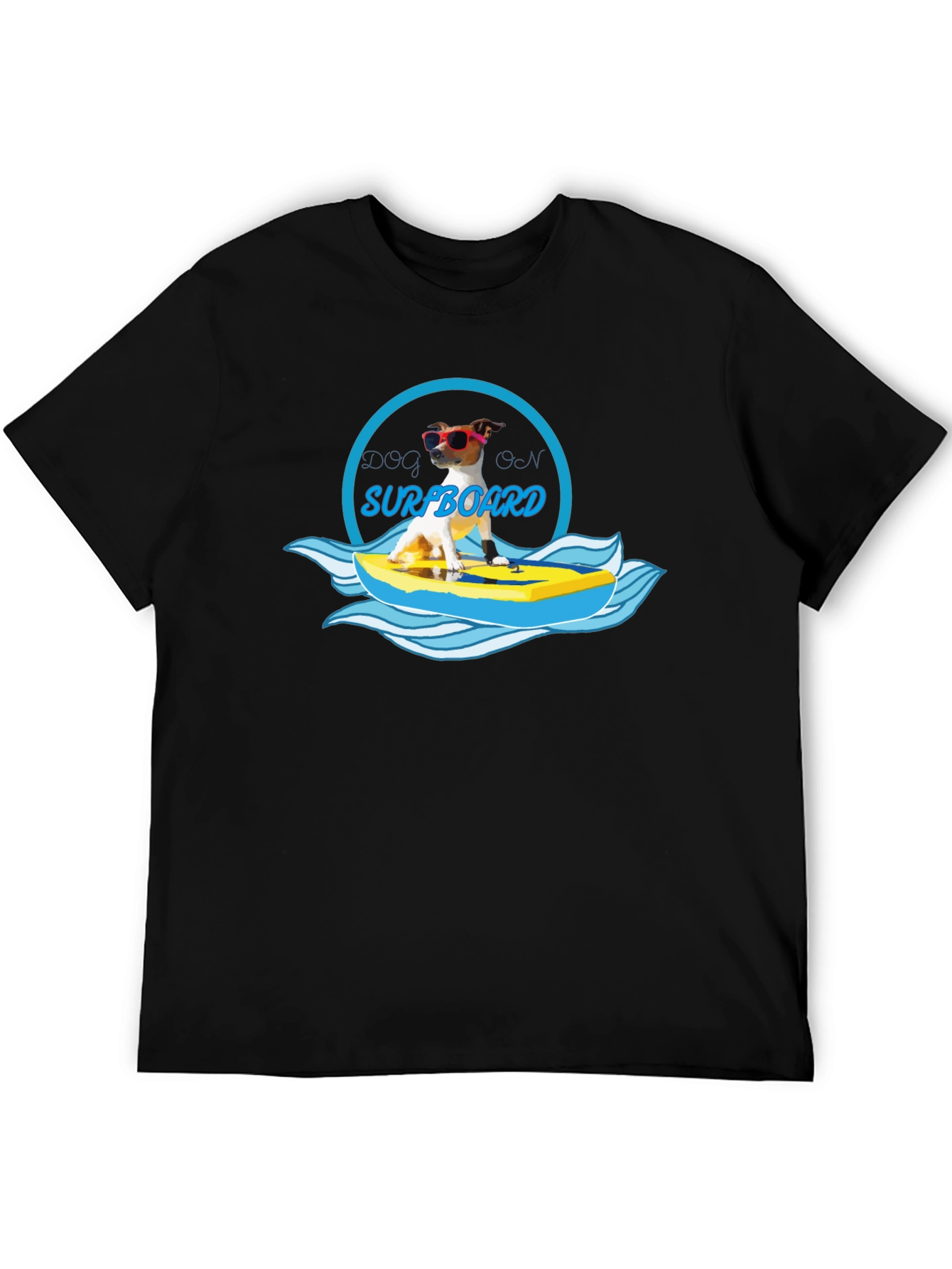 Dog on Surfboard Graphic T-Shirt - Black