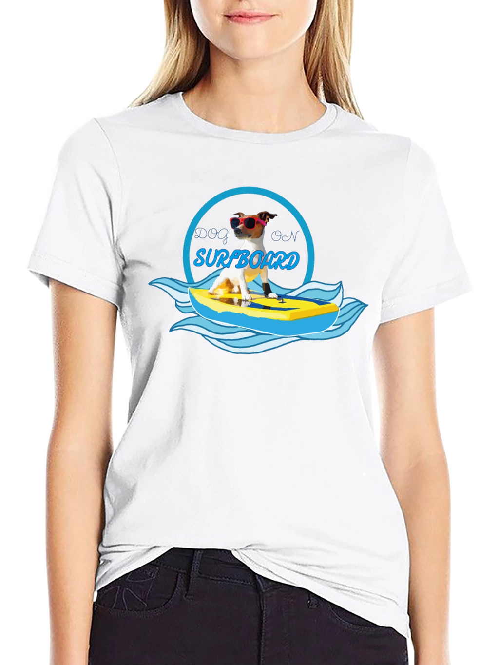 Dog on Surfboard Graphic T-Shirt - Black