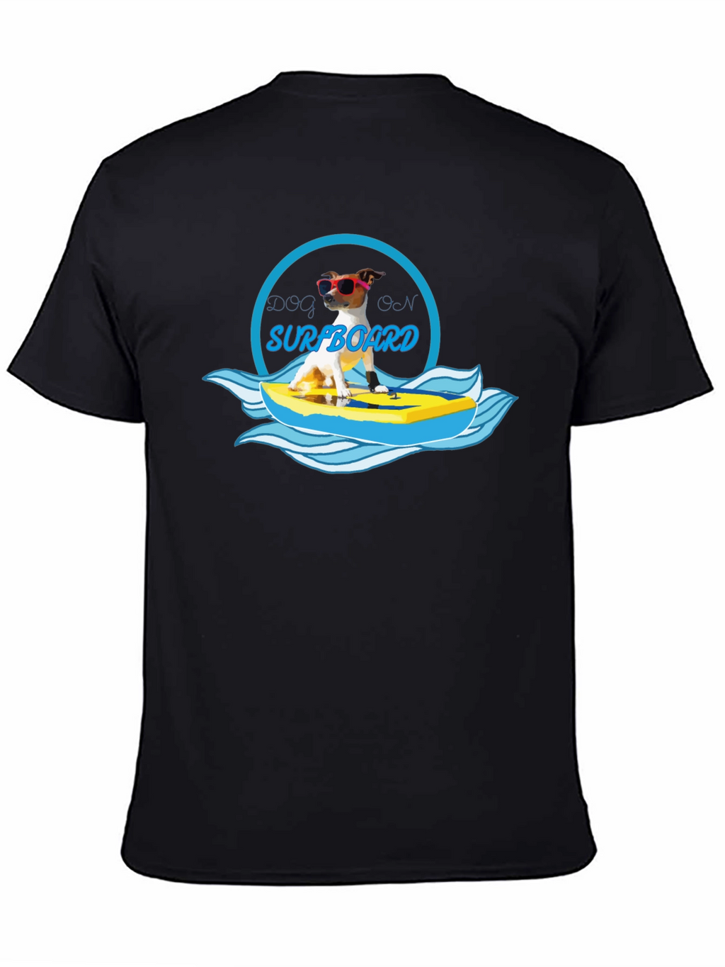 Dog on Surfboard Graphic T-Shirt - Black