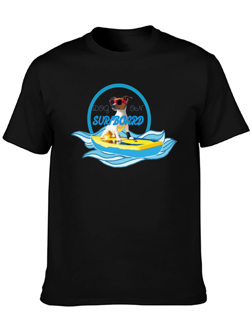 Dog on Surfboard Graphic T-Shirt - Black