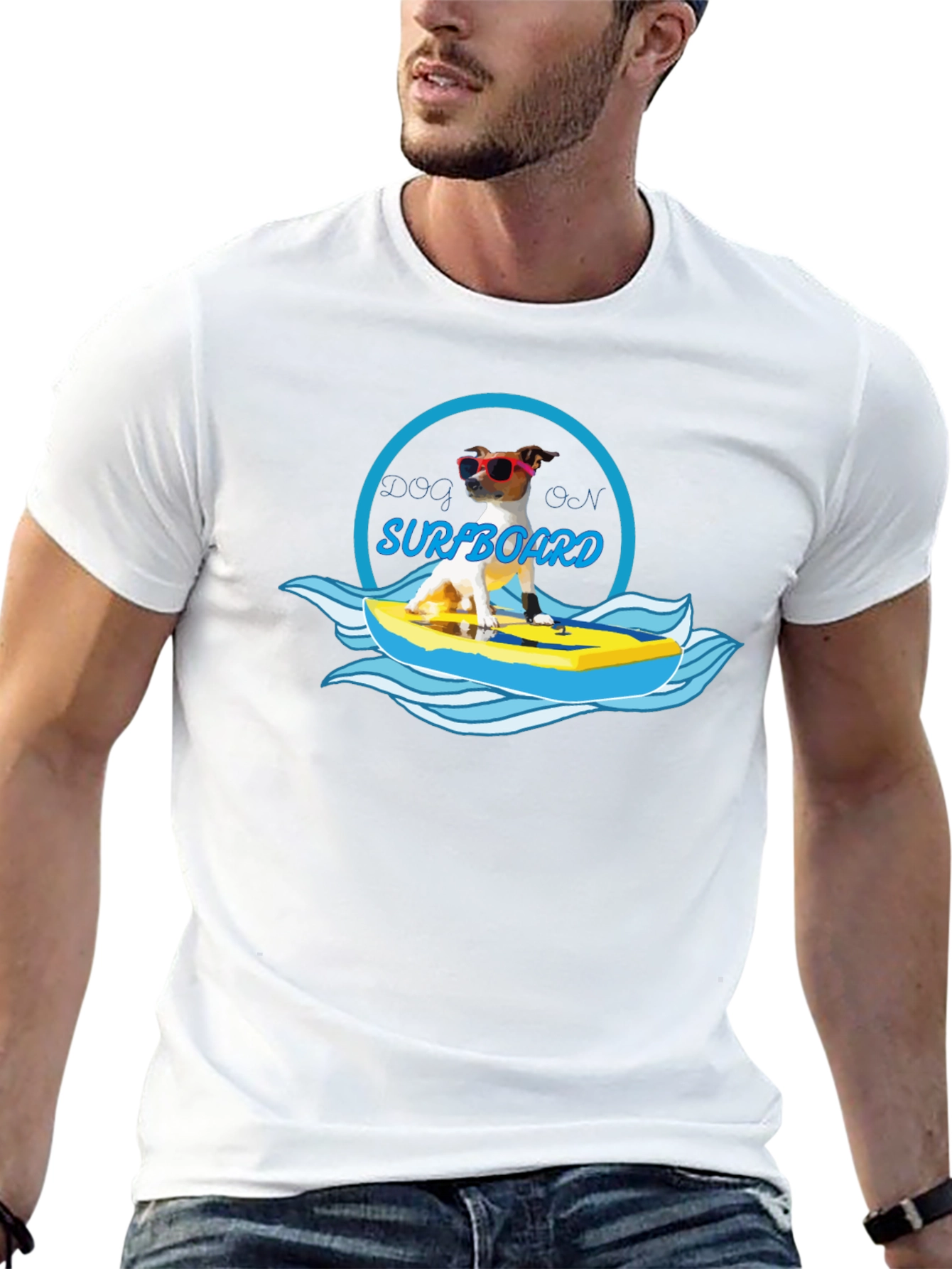Dog on Surfboard Graphic T-Shirt - Black